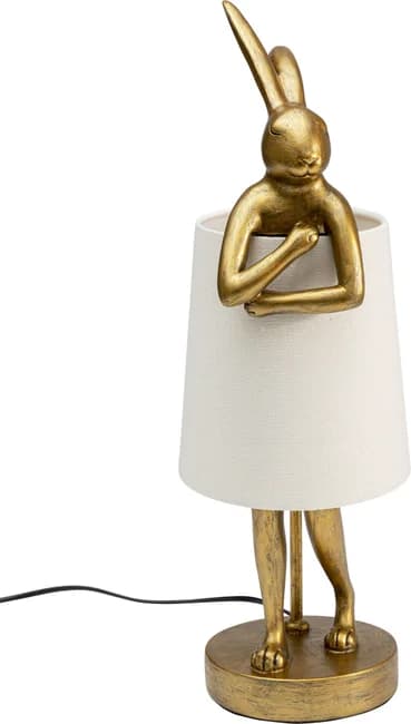 KARE DESIGN Animal Rabbit bordslampa - vitt linne och guld polyresin/stål (H:50cm)