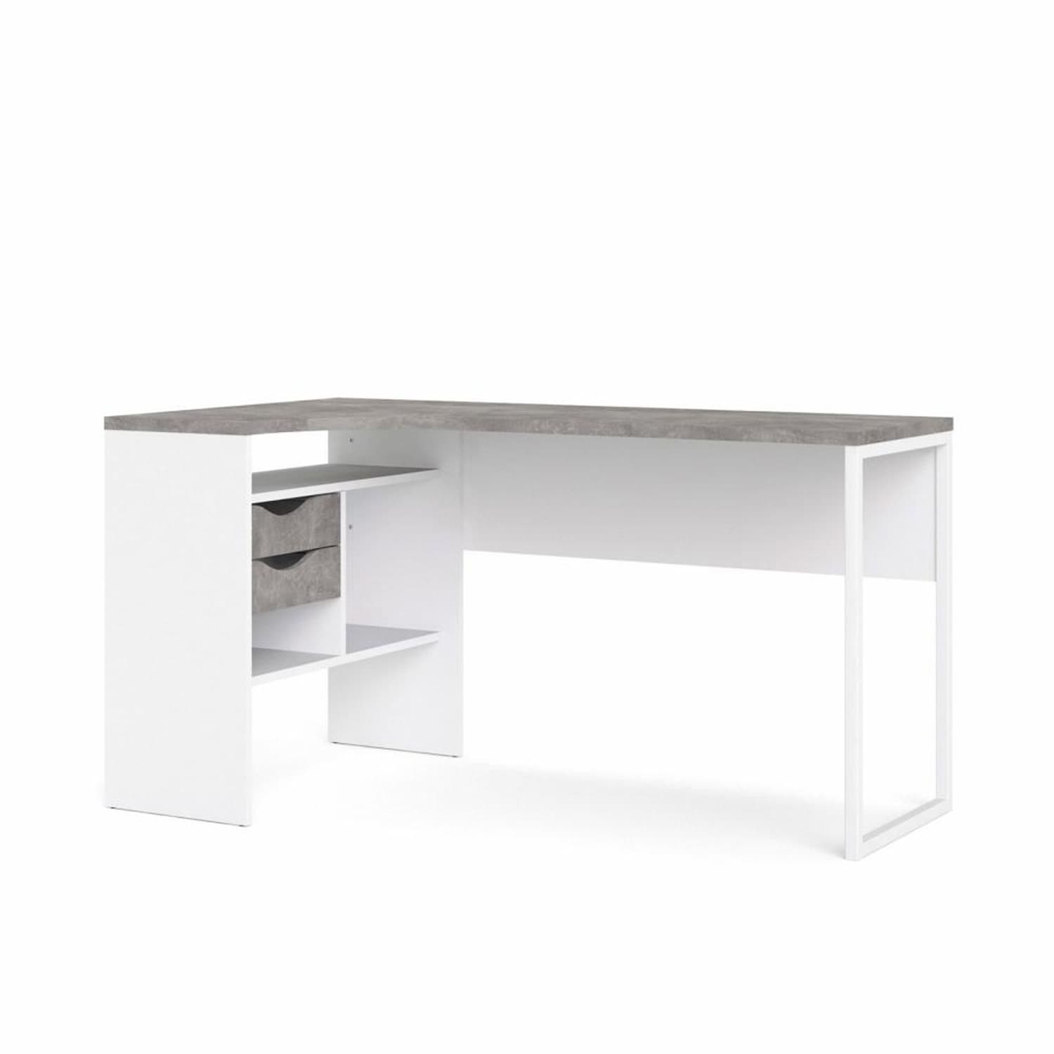 TVILUM Function Plus Hörn Wriv Tabell, med 2 Lådor - Grå / Vitt Folie och Vitt Stål (145,1 x 81 cm)