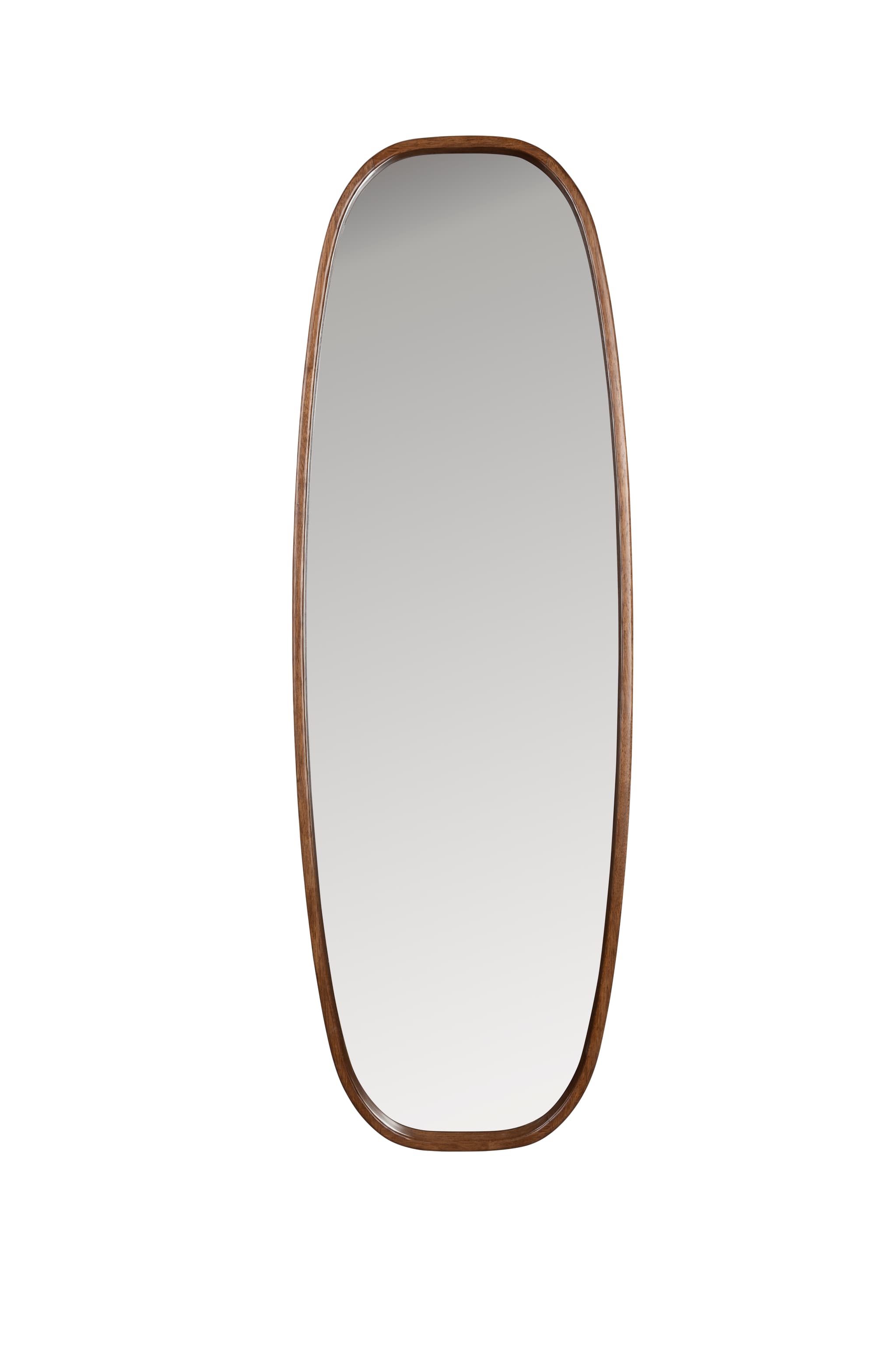 WHITE LABEL LIVING Nyko L väggspegel, oval - spegelglas och brunt gummiträ (120x40)