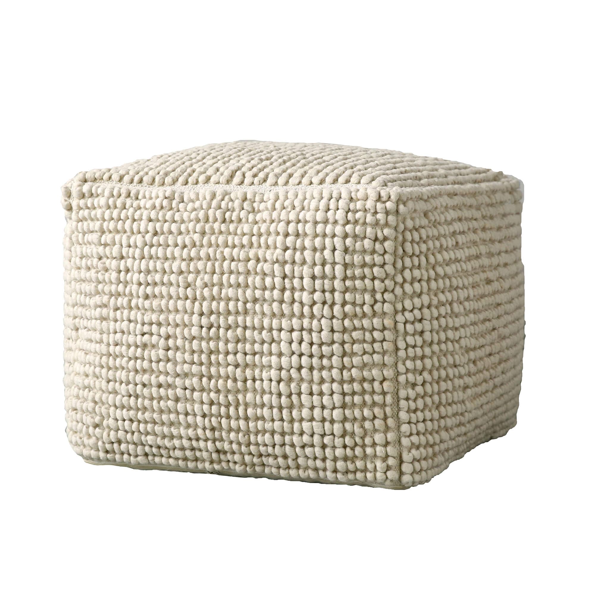 CREATIVE COLLECTION Fleur De Sel Puff- Naturlig Ull, Fyrkantig (61 x 61 cm)