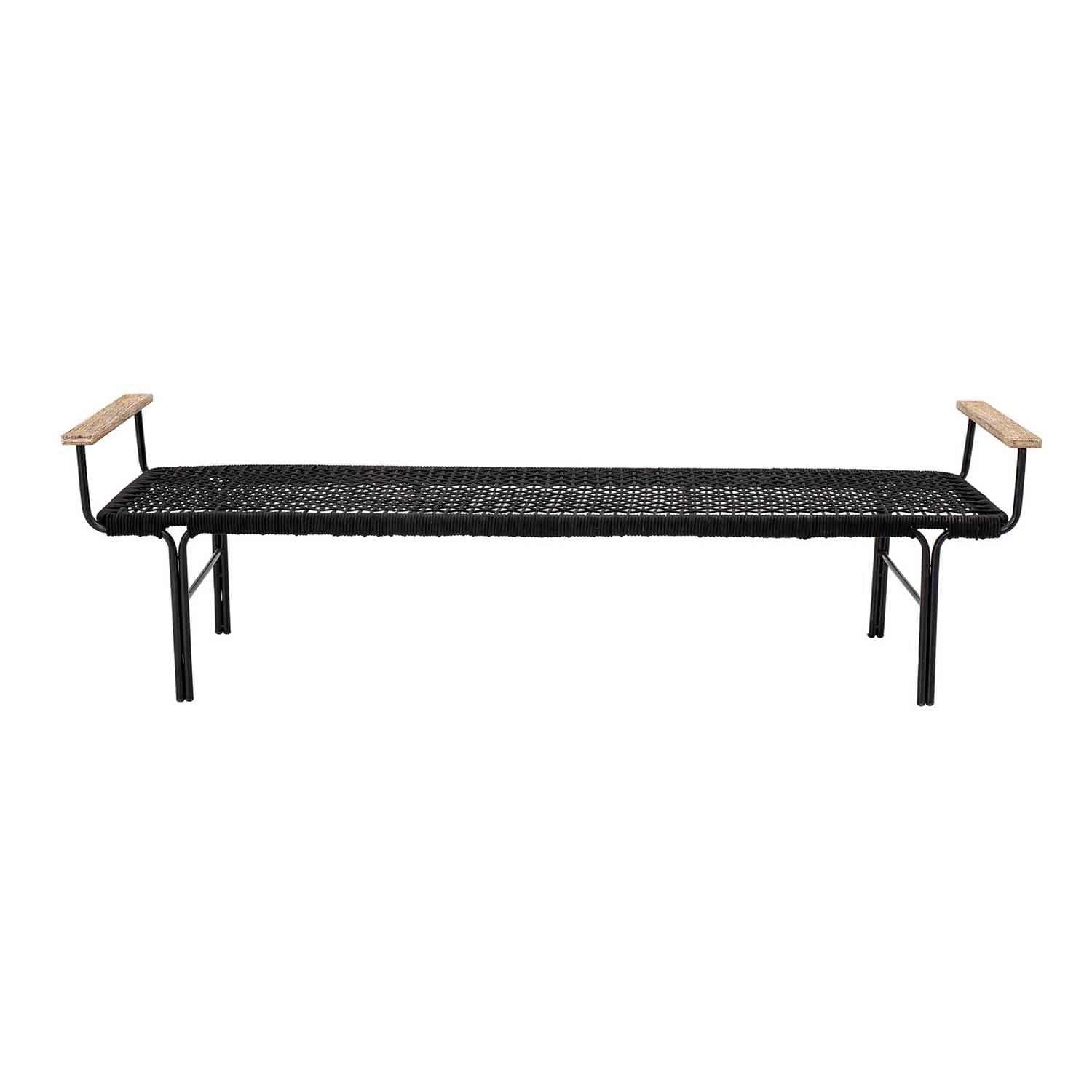 BLOOMINGVILLE Mundo Bench - Naturligt Akaciaträ, Svart Rep och Metall (175 x 50 cm)