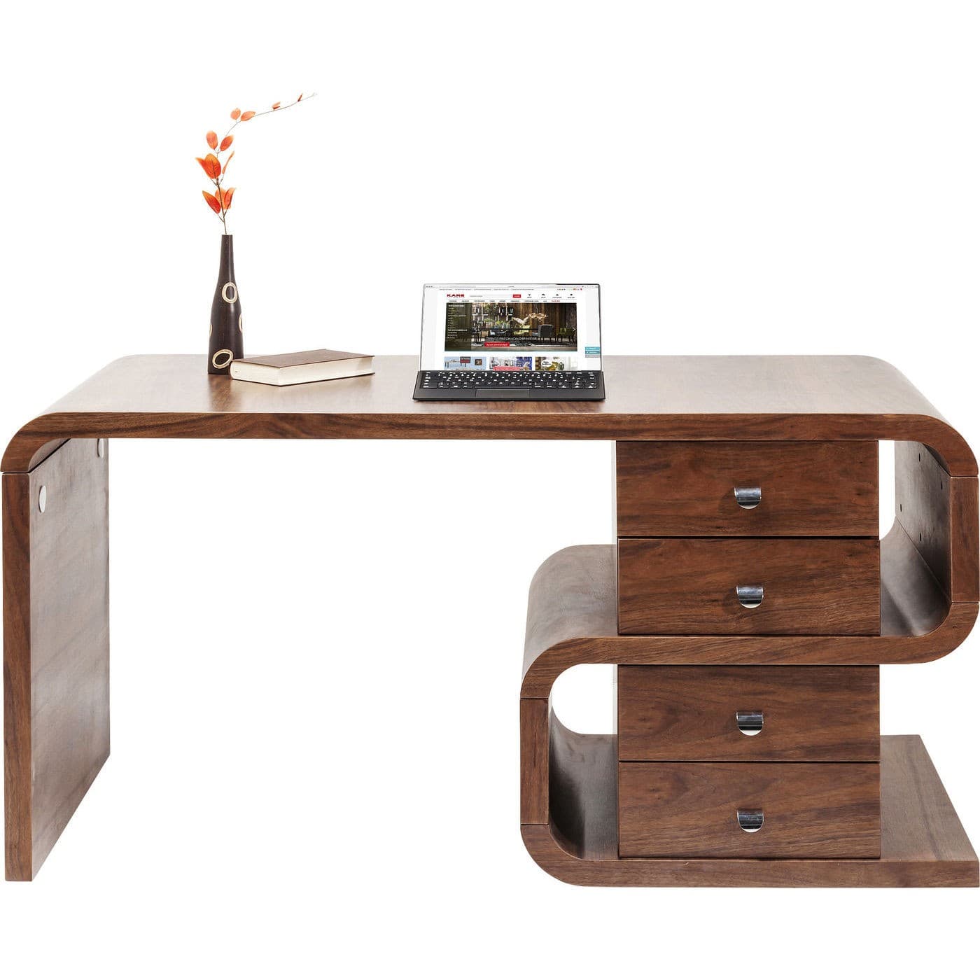 KARE DESIGN Soft Snake Skrivbord - Valnötsfärgat Trä, med 4 Lådor (150 x 70 cm)