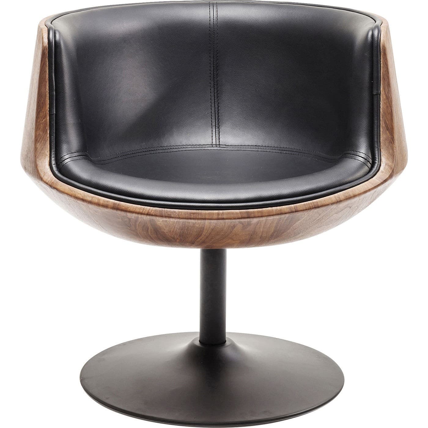 KARE DESIGN Swivel Club 54 fåtölj - valnöt, svart konstläder och stålram, med vridfunktion