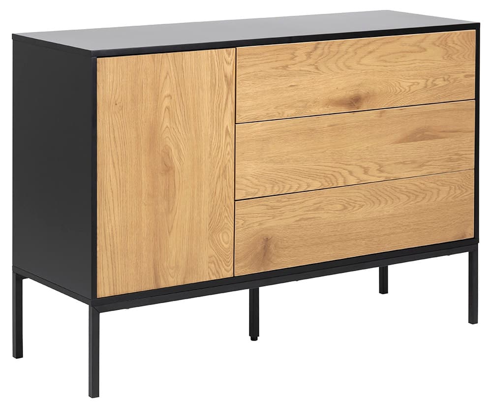 ACT NORDIC Seaford Skänk - Naturpapper, Vildek och Svart MDF / Metall, med 1 Lucka och 3 Lådor