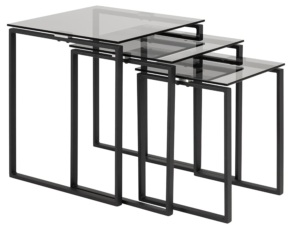 ACT NORDIC Katrine Sidobord - Rökt / Svart Glas / Metall, Fyrkantiga (Set om 3 cm)