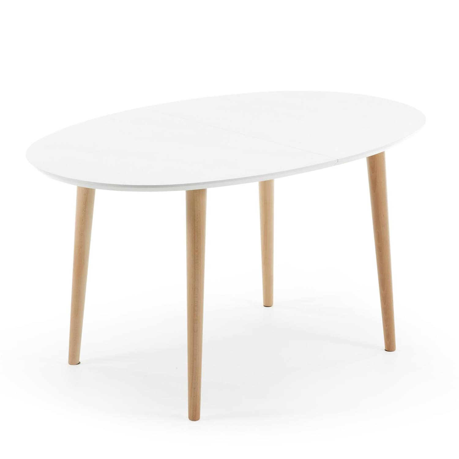 KAVE HOME Ovalt Oakland Matbord, med Utdragsfunktion - Vit MDF och Naturlig Bok(140 (220 cm) x 90 cm)