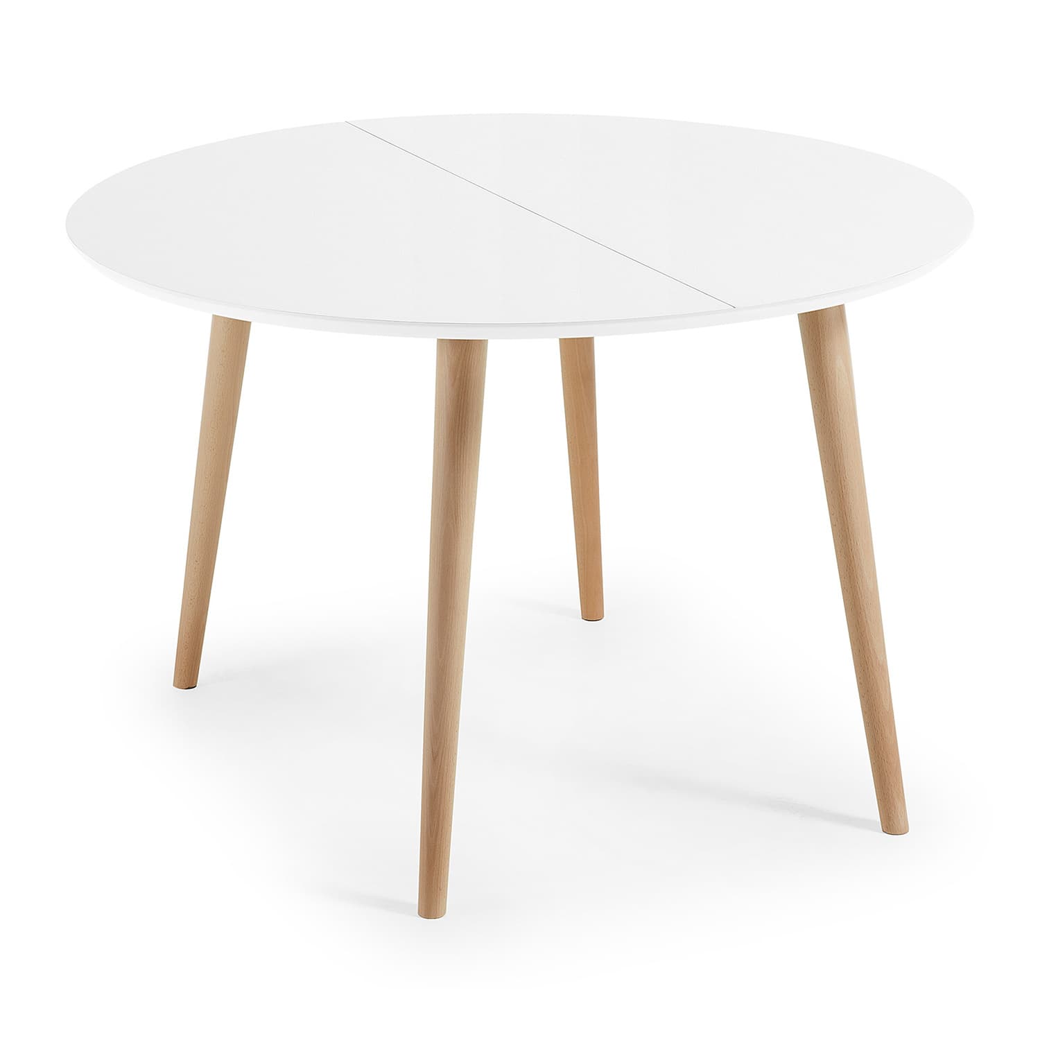 KAVE HOME OAKLAND Matbord, med Utdragsfunktion - Vit MDF och Naturlig Bok (120 (200 cm) x 120 cm)
