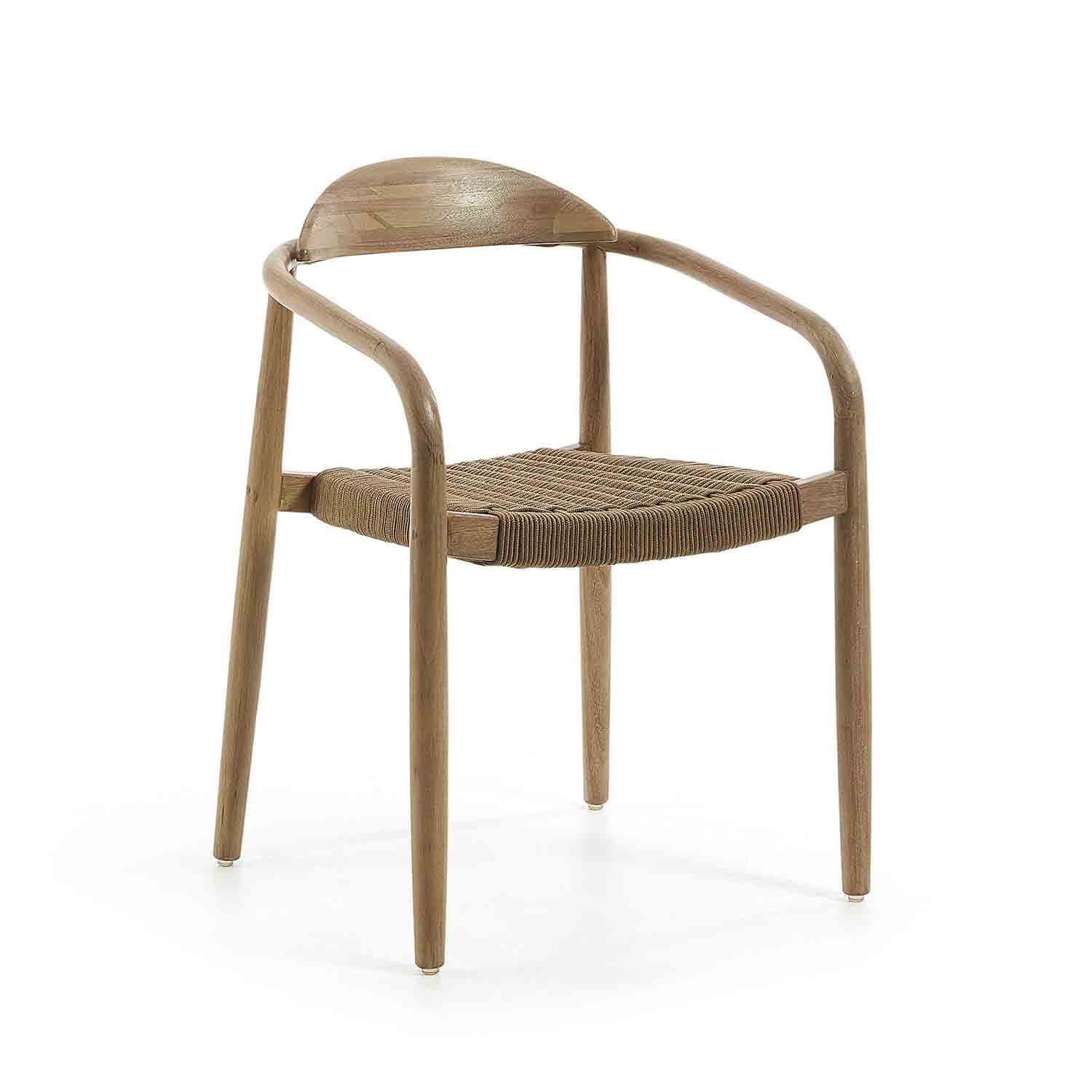 KAVE HOME Glynis Trädgårdsstol med Armstöd - Beige Rep och Naturlig Eukalyptustriver