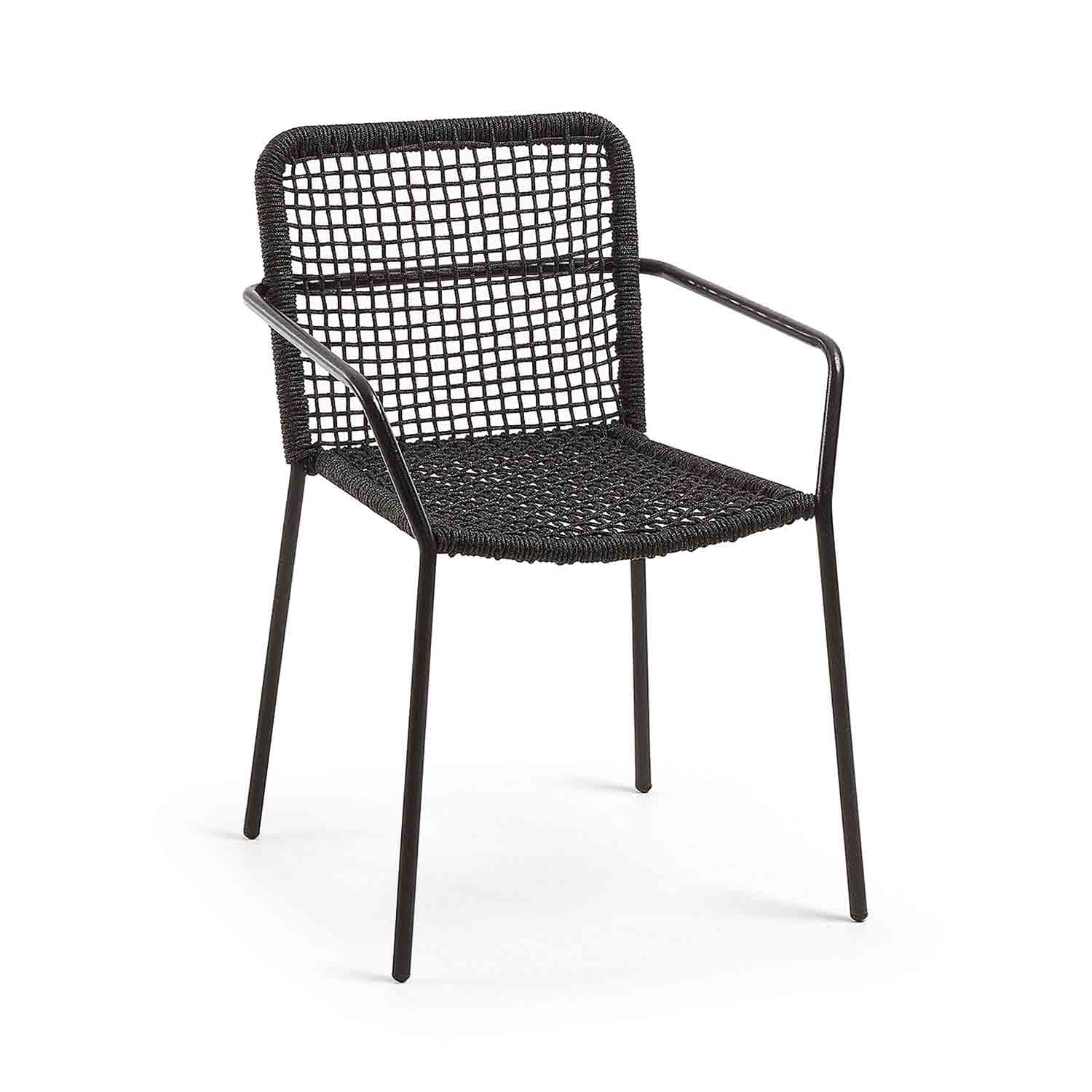 KAVE HOME Boomer Matstol med Armstöd - Mörkgrått Rep och Grått Stål