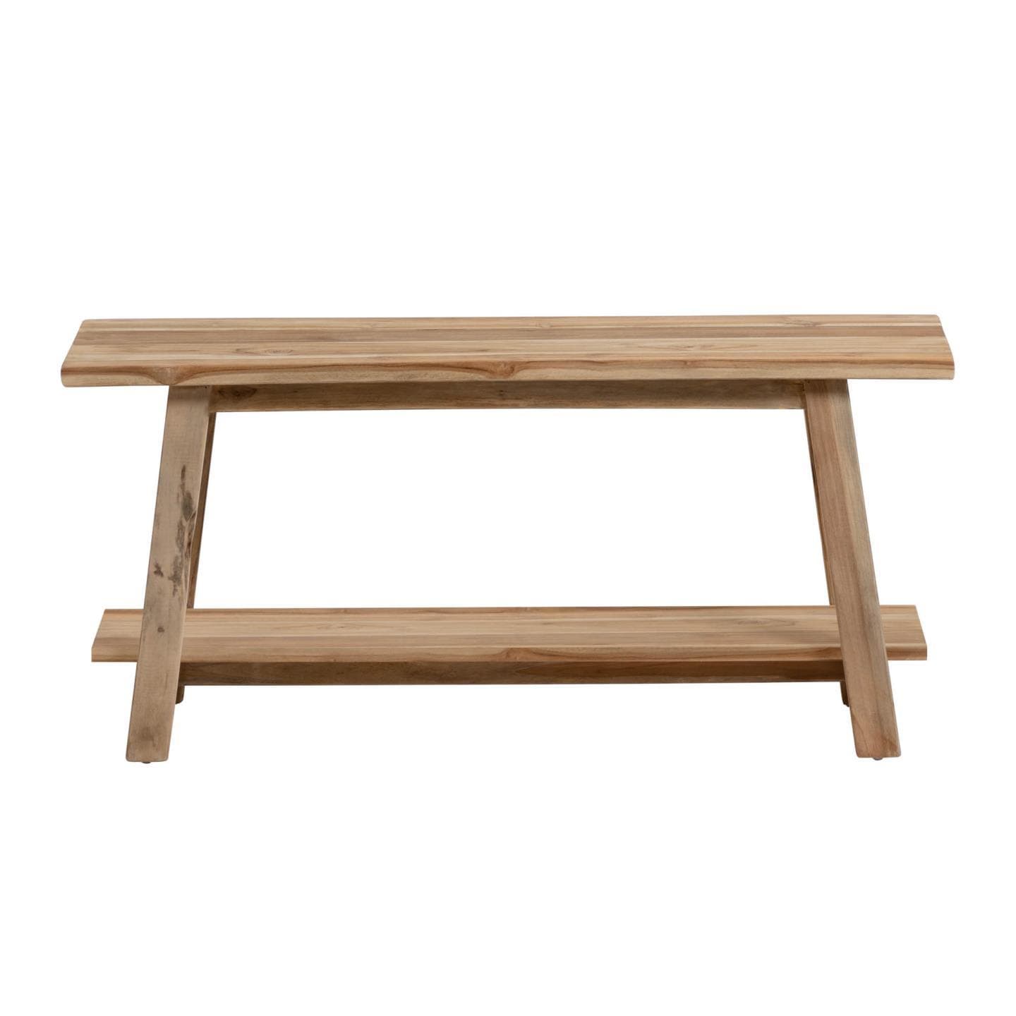 KAVE HOME rektangulär Safara bänk, med hylla - naturlig återvunnen teak (100x32)