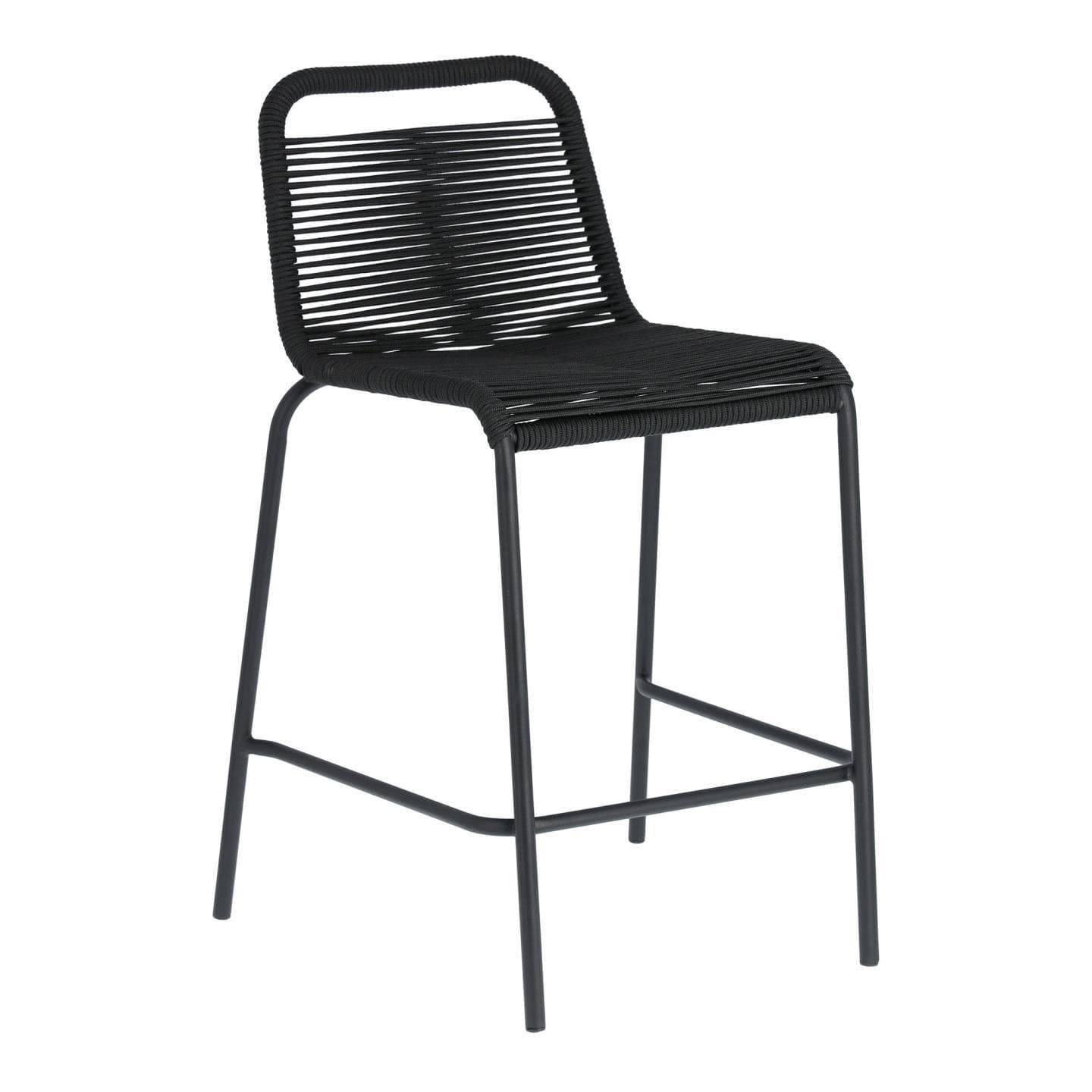 KAVE HOME Svart Glenville Barpall för Trädgården, med Ryggstöd och Fotstöd - Stål (88cm)