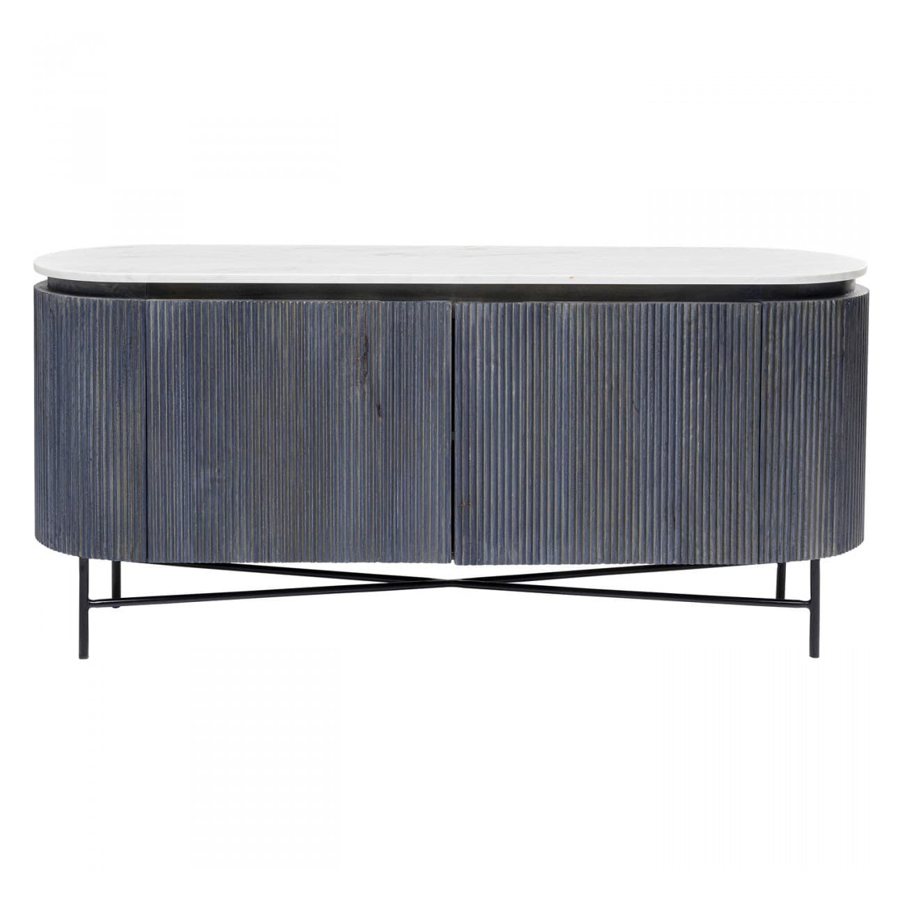 KARE DESIGN Oval Glenn Skänk, med 2 Luckor - Grått Mangoträ och Stål