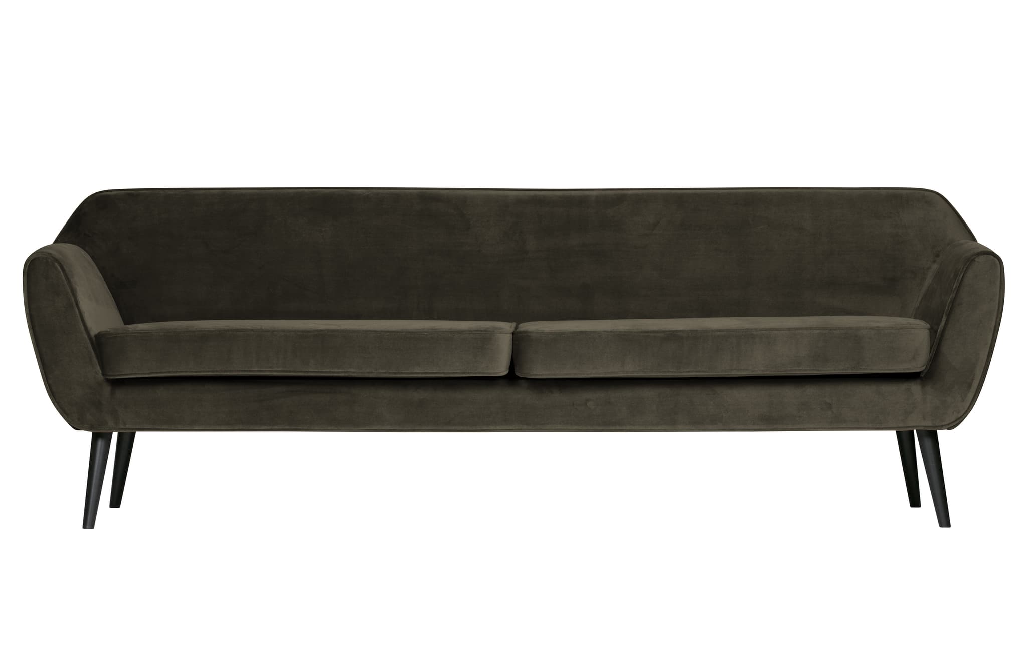 WOOOD Rocco XL soffa - varmgrön polyestersammet och svart bokträ
