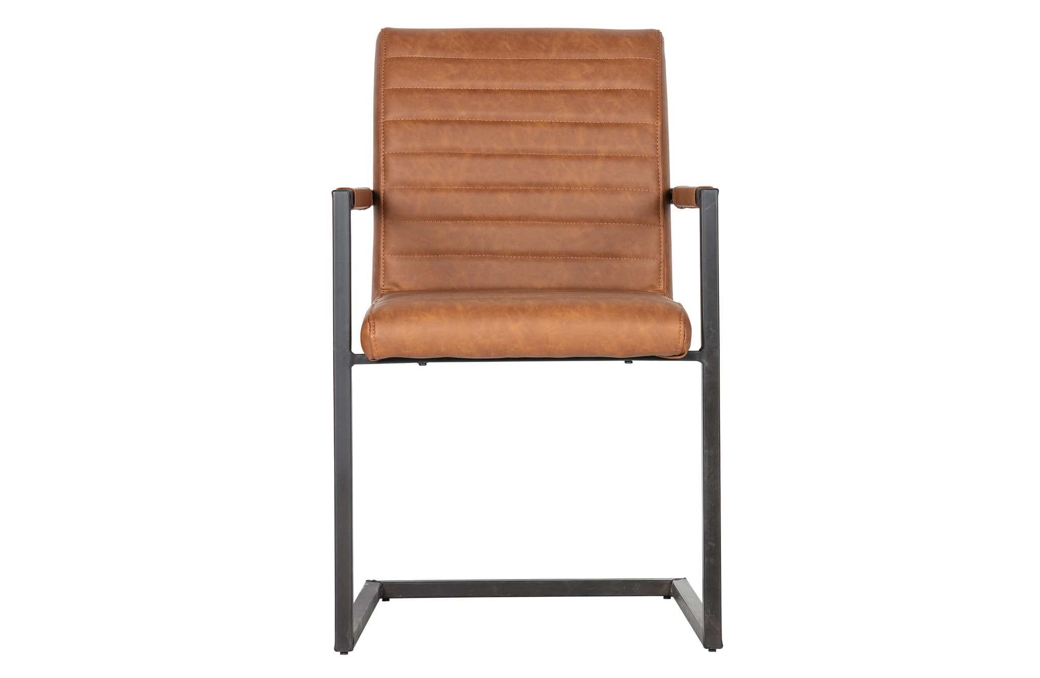 WOOOD Bas matbordsstol, med armstöd - vintage cognac PU och svart metall
