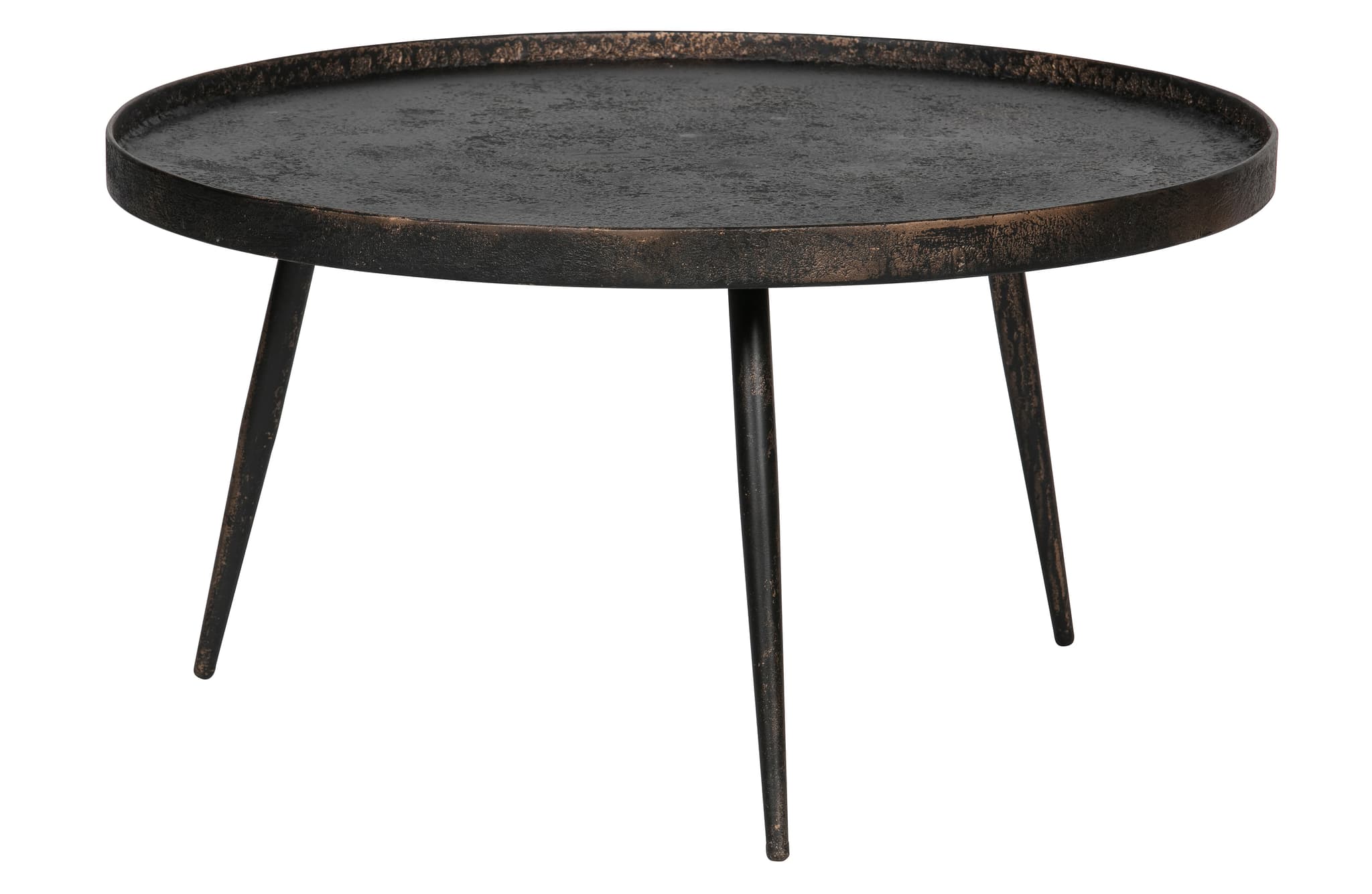 WOOOD Collection sidobord, runt - zinkmetallplywood och antik guldmetall (Ø76)