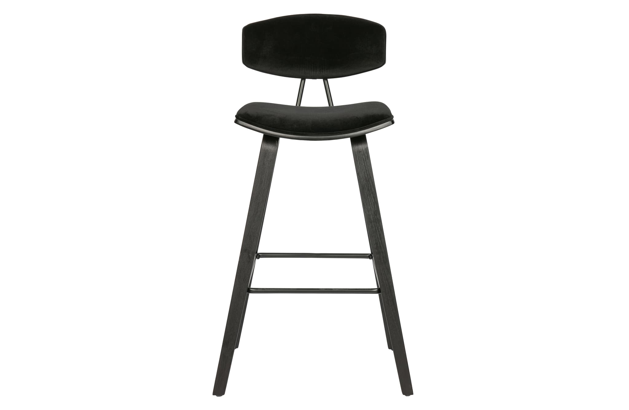 WOOOD EXCLUSIVE Senn barstol, med ryggstöd och fotstöd - svart sammetspolyester och svart plywood