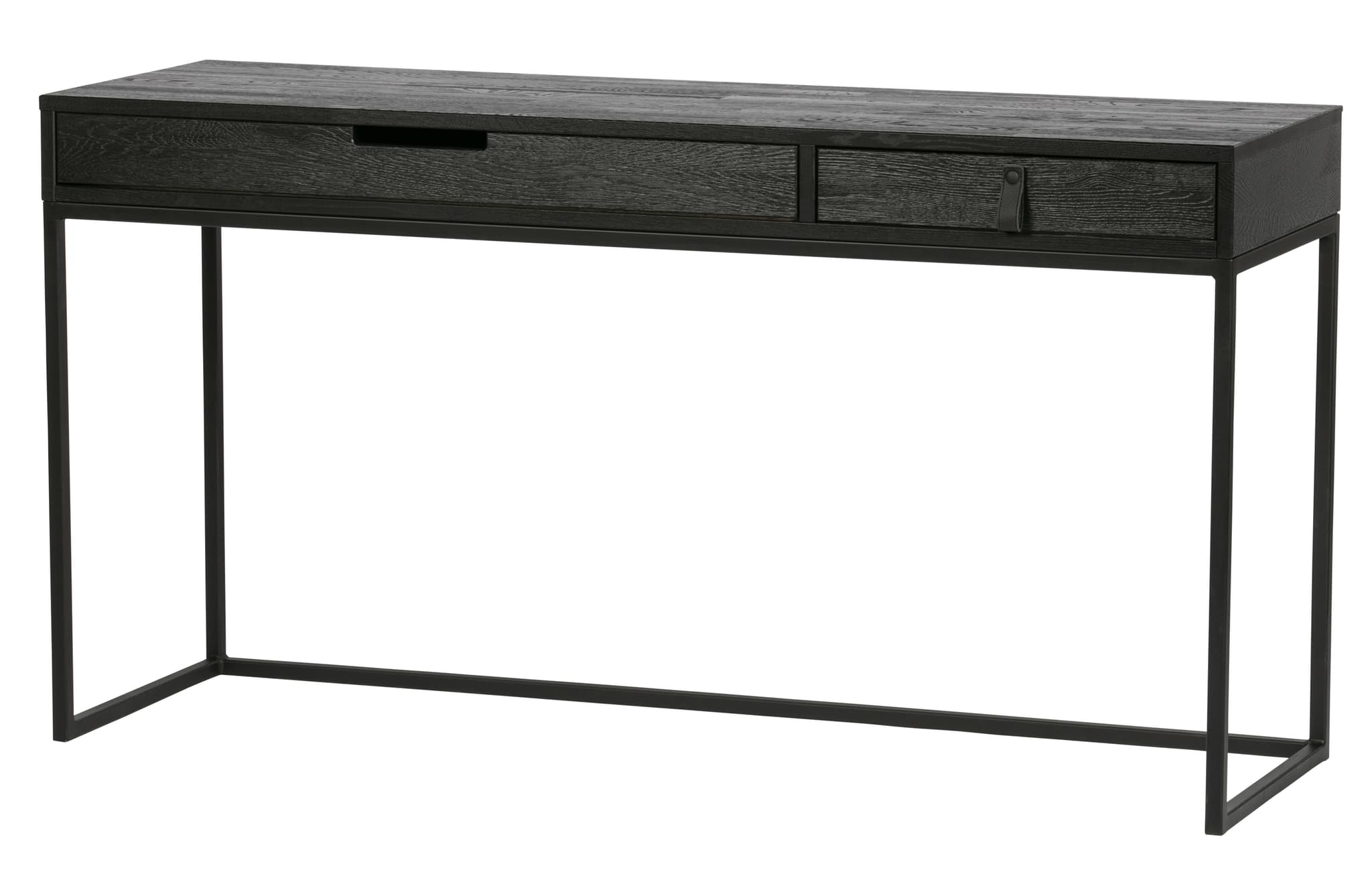 TRÄ EXKLUSIVT Silas skrivbord, w. 2 lådor - svart Blacknight borstad ask och metall (140x44)