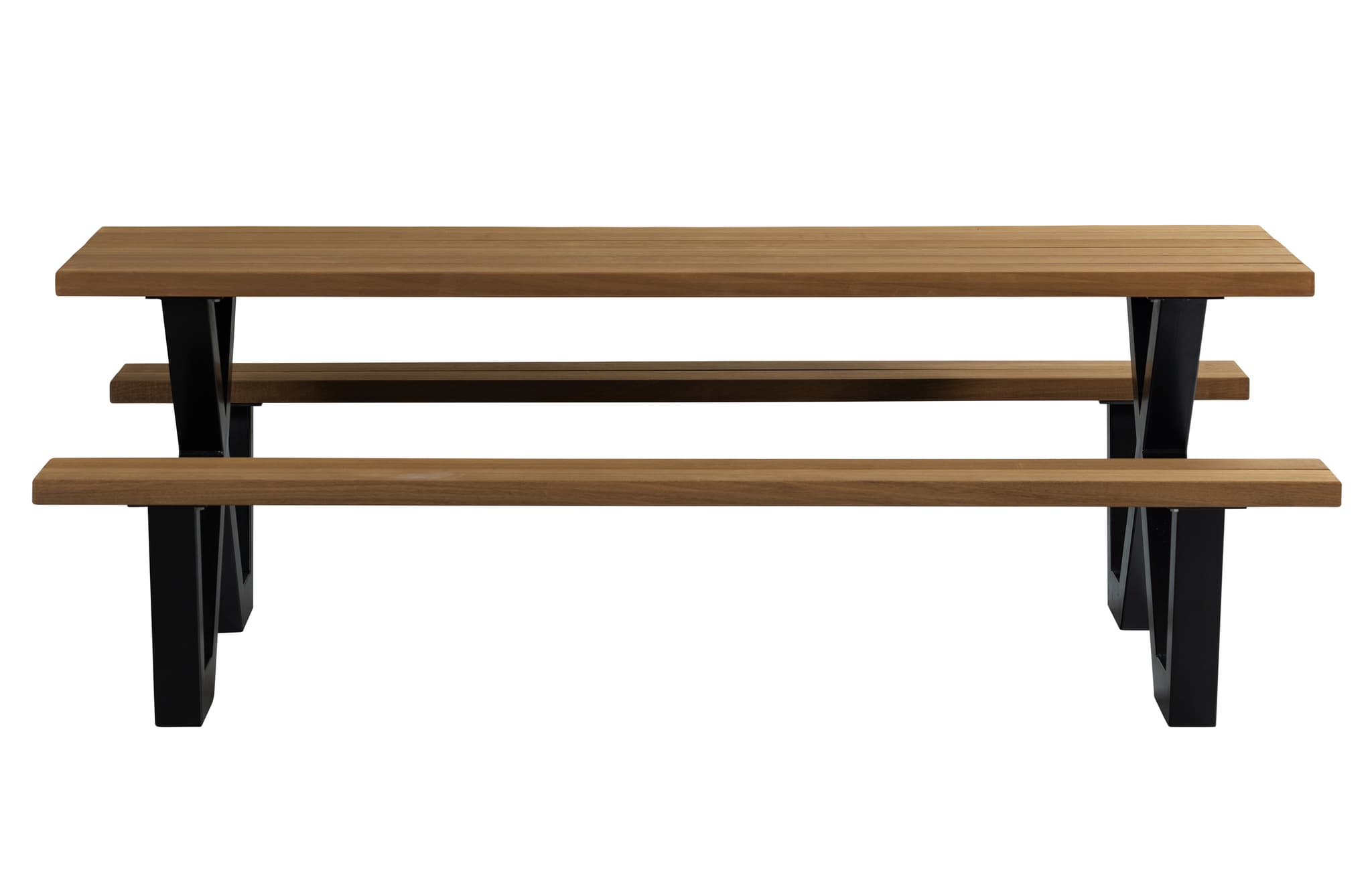 WOOOD Tablo Picnic trädgårdsbord, w. 2 bänkar - naturligt trä och svart stål (206x145)