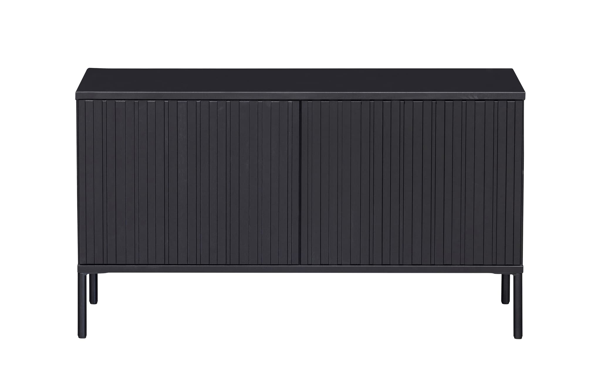 WOOOD EXCLUSIVE Nytt Gravure TV-bord, w. 2 tryck för att öppna dörrar - svart furu och svart metall (B:100)