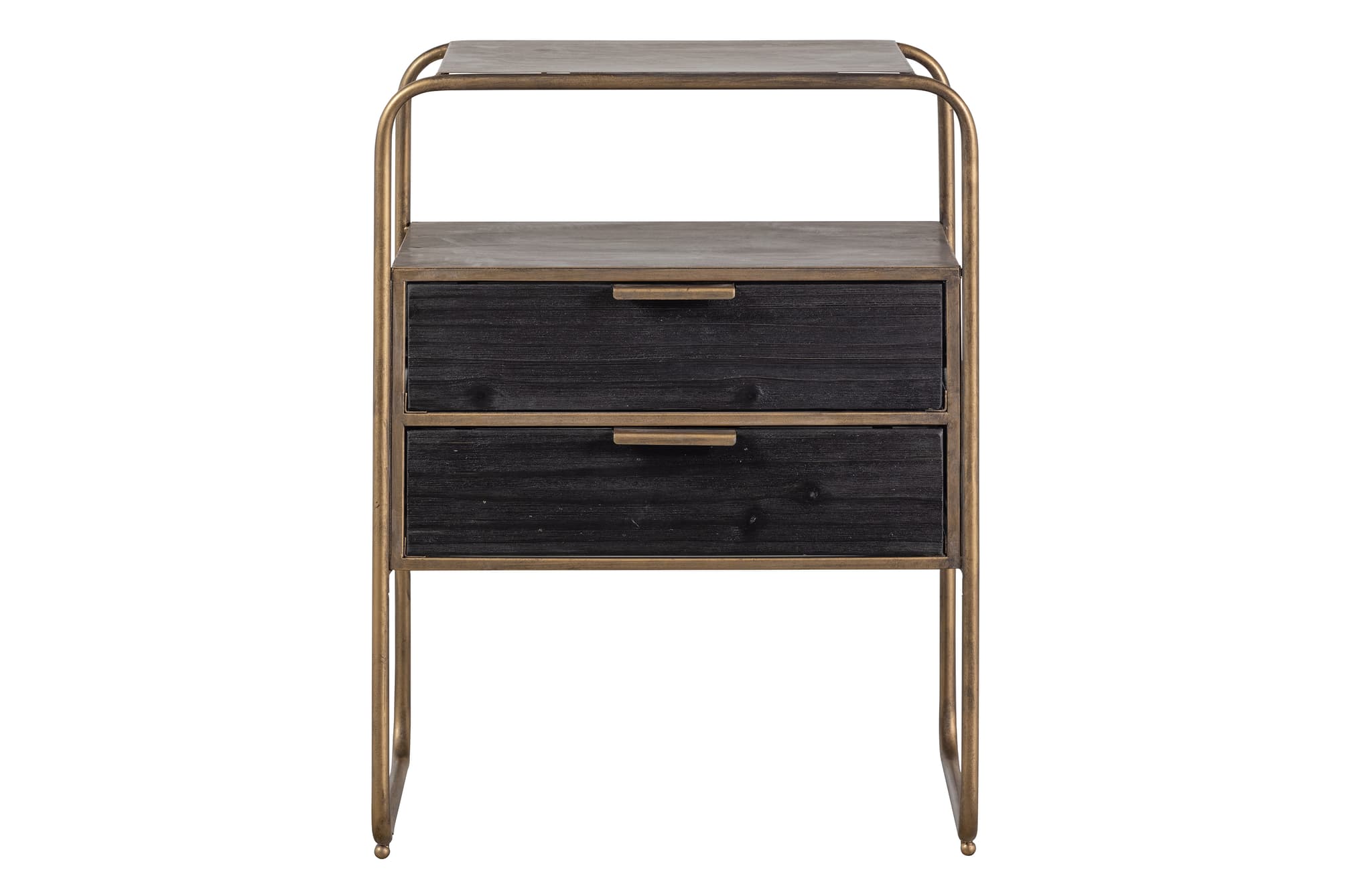WOOOD Collection sängbord, w. 2 lådor - antik mässingsmetall och svart trä (45x38)