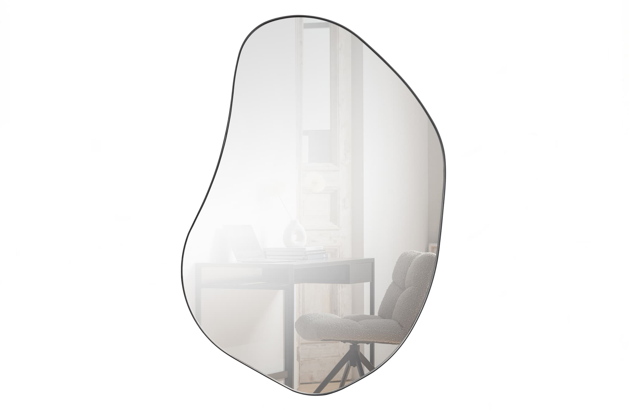 WOOOD EXCLUSIVE Romee väggspegel, organisk - spegelglas och svart metall (100x70)