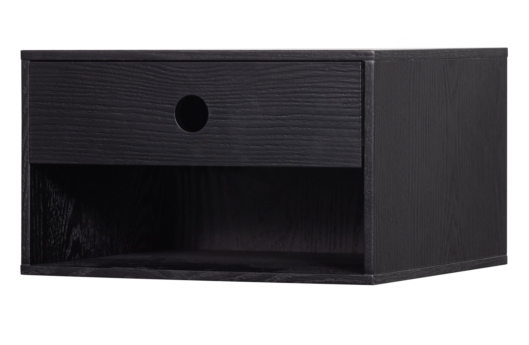 WOOOD Nancy vägghängt sängbord, m. 1 låda och 1 fack - svart MDF (34x30)