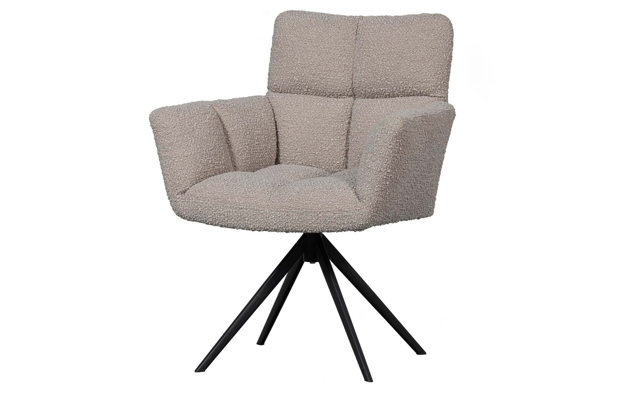 WOOOD EXCLUSIVE Vinny matbordsstol, m. armstöd, vridbar - äkta bouclé polyester och svart metall