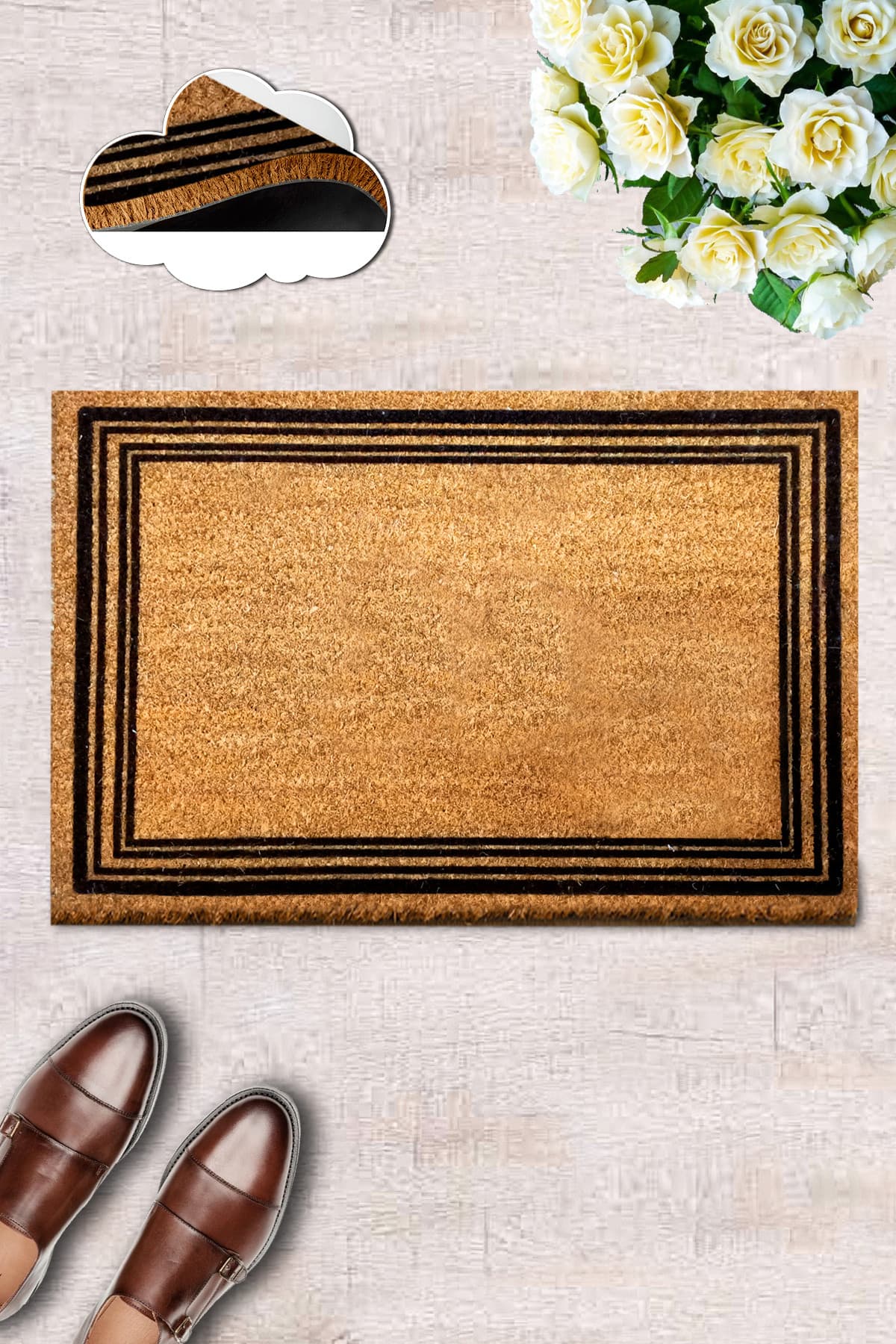 TEPPI Coco Cadre dörrmatta med mönster, rektangulär - flerfärgad kokos (60x40)