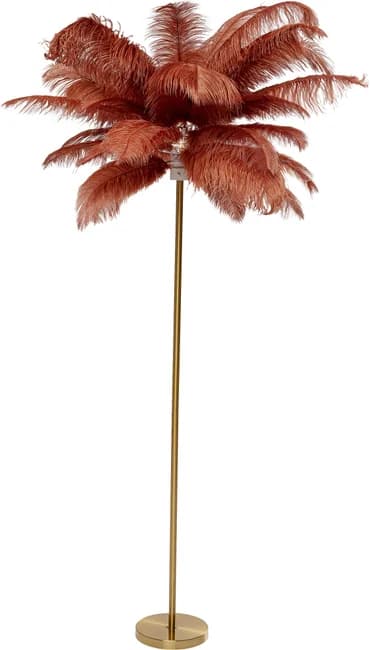 KARE DESIGN Feather Palm golvlampa - roströd strutsfjäder och mässingsstål
