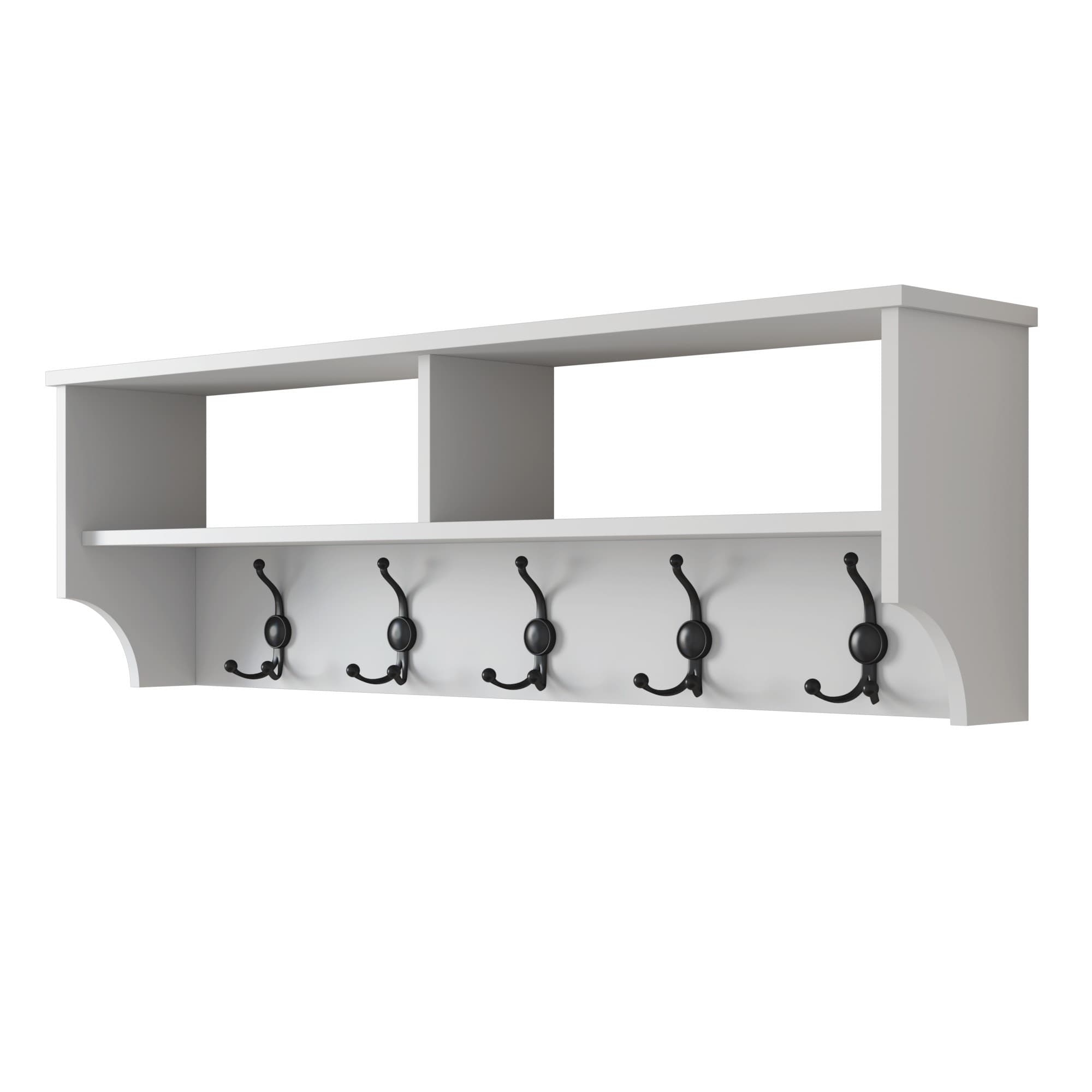 FUNZI LIVING P2 hatthylla, w. 5 krokar - vit melamin