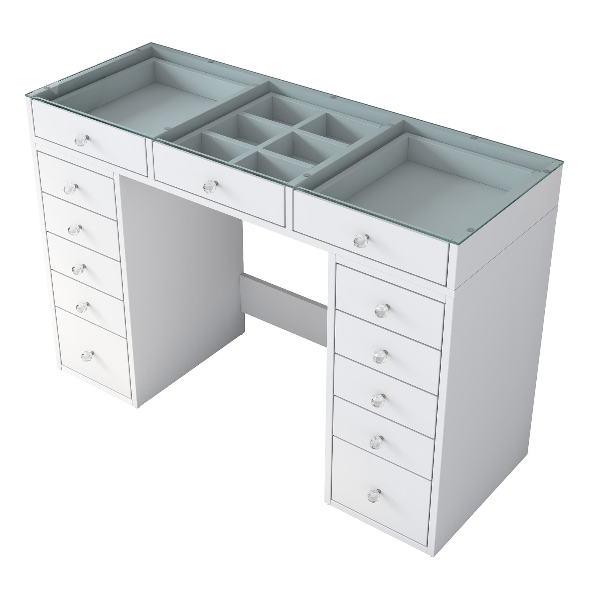 NORDVÄRK BJ105 sminkbord, w. 13 lådor - vit melamin (120x44,5)