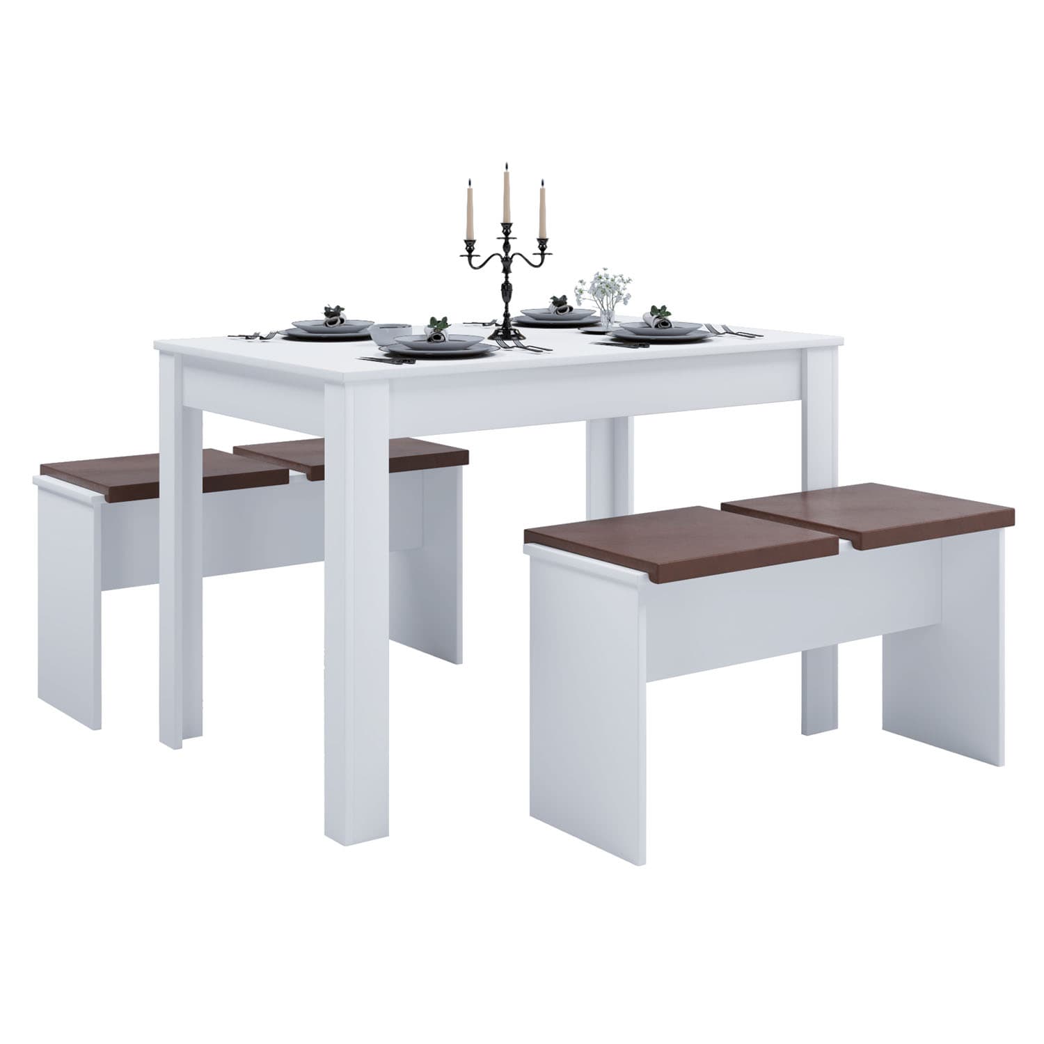 VCM NORDIC Esal XXL matbordsset, med 2 bänkar, utan kuddar - vitt trä (110x70)