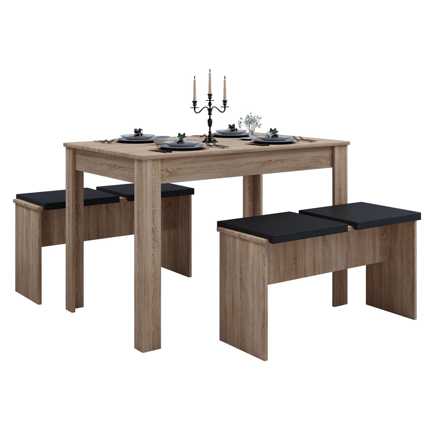 VCM NORDIC Esal XXL matbordsset, med 2 bänkar, utan kuddar - natur trä (110x70)