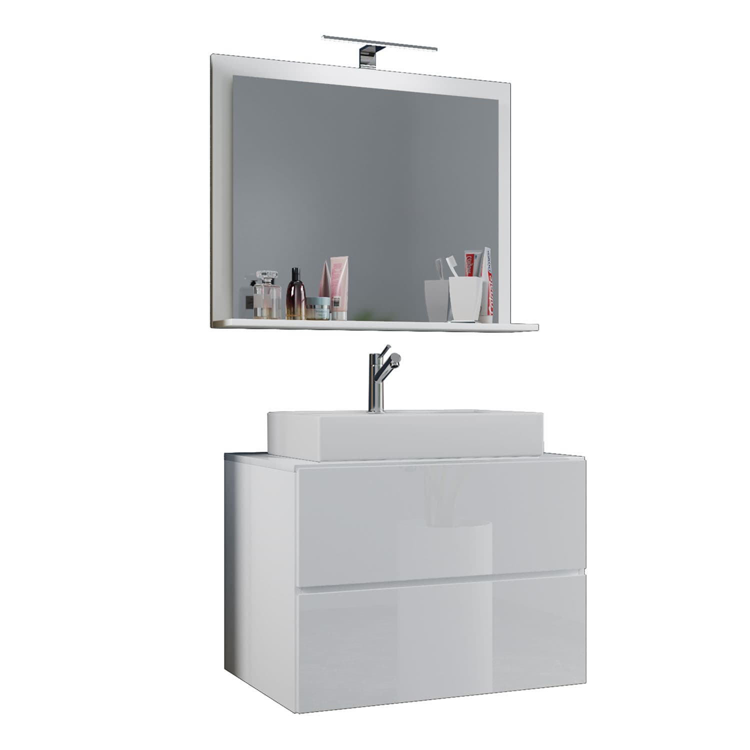 VCM NORDIC Lendas M badrumsmöbler set - spegelglas, keramik och vit melamin (set med 3)