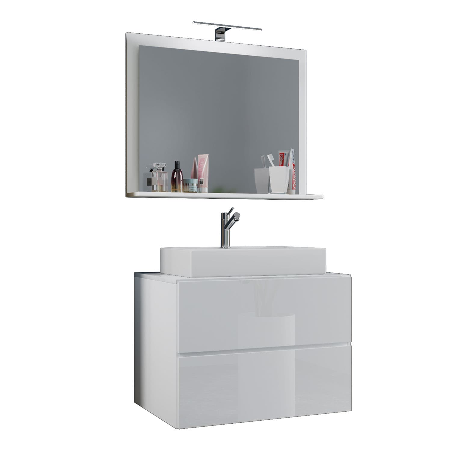 VCM NORDIC Lendas M badrumsmöbler set - spegelglas, keramik och vit melamin (set med 3)