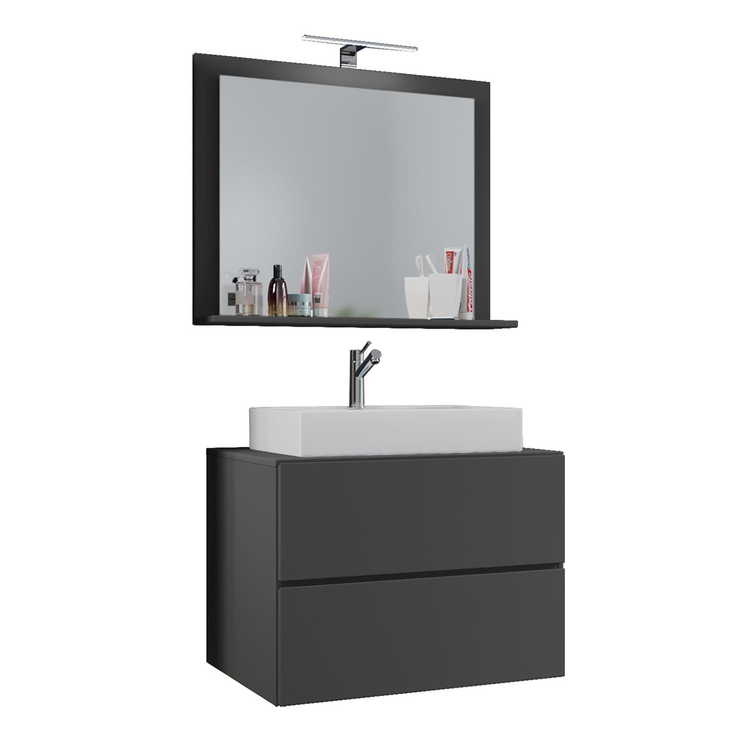 VCM NORDIC Lendas M badrumsmöbler set - spegelglas, keramik och antracitgrå melamin (set om 3)