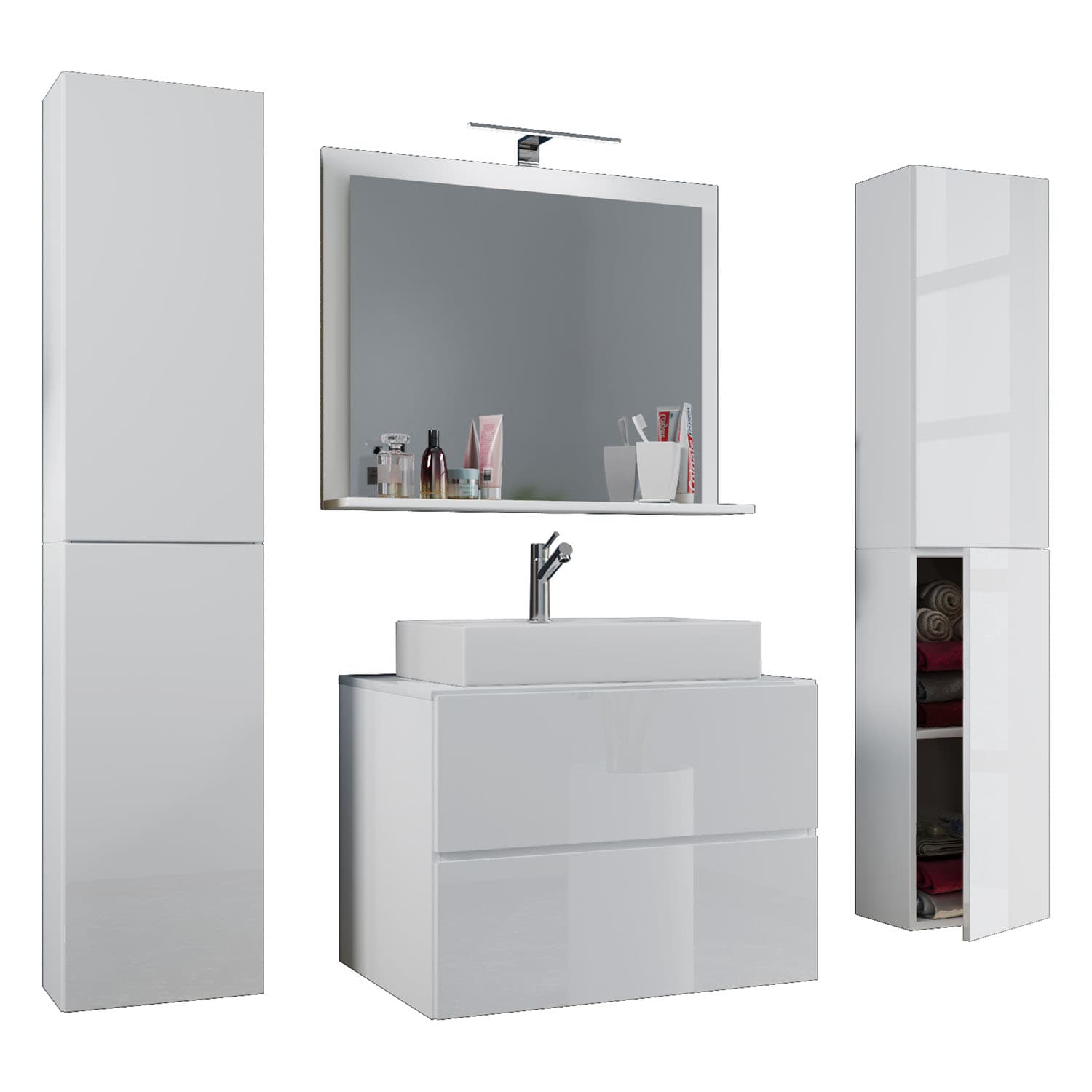 VCM NORDIC Lendas M badrumsmöbelset - spegelglas, keramik och vit melamin (set om 5)