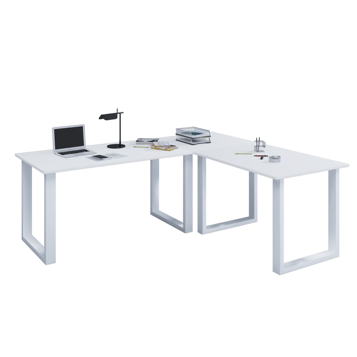 VCM NORDIC Lona U-feet hörnskrivbord - vitt trä och metall (160x130x50)