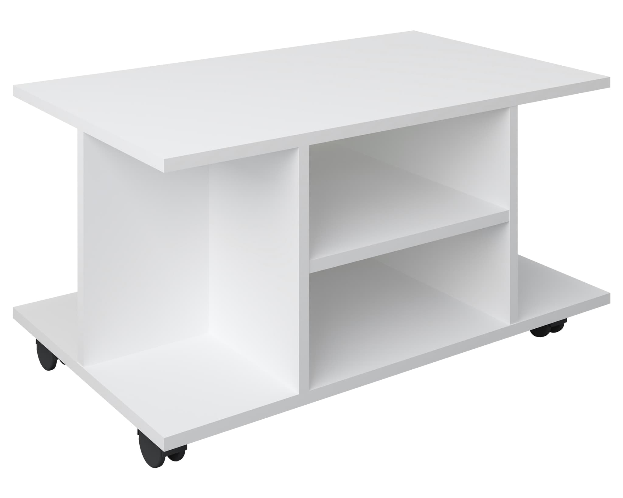 VCM NORDIC Findula soffbord, w. 6 fack och hjul - vitt trä (80x40)