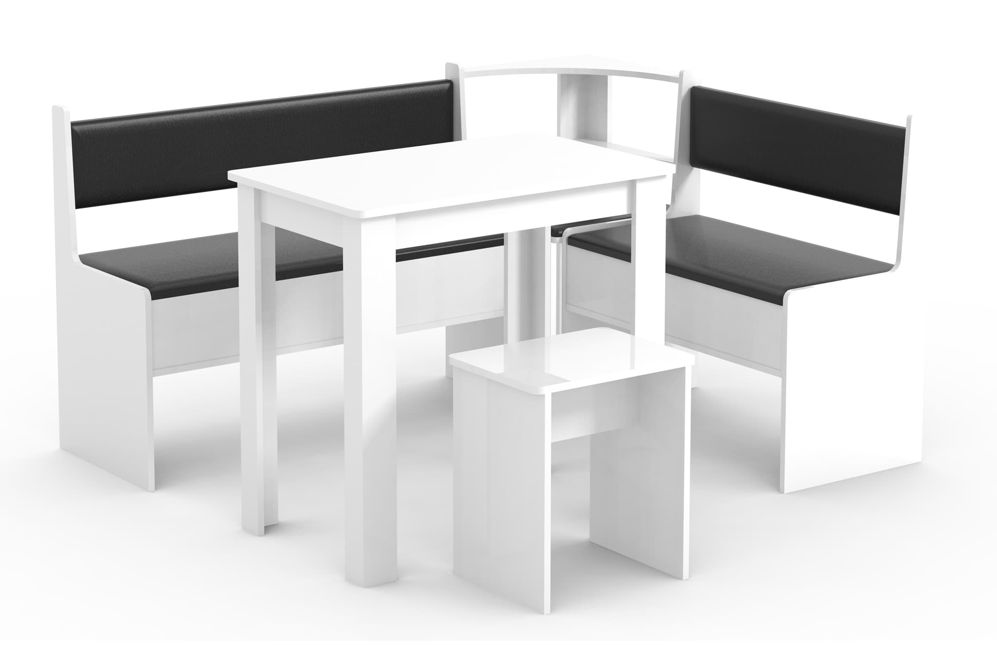 VCM NORDIC Esal Mini hörnbänkset, w. 1 bord, 2 bänkar, 1 pall - vitt trä