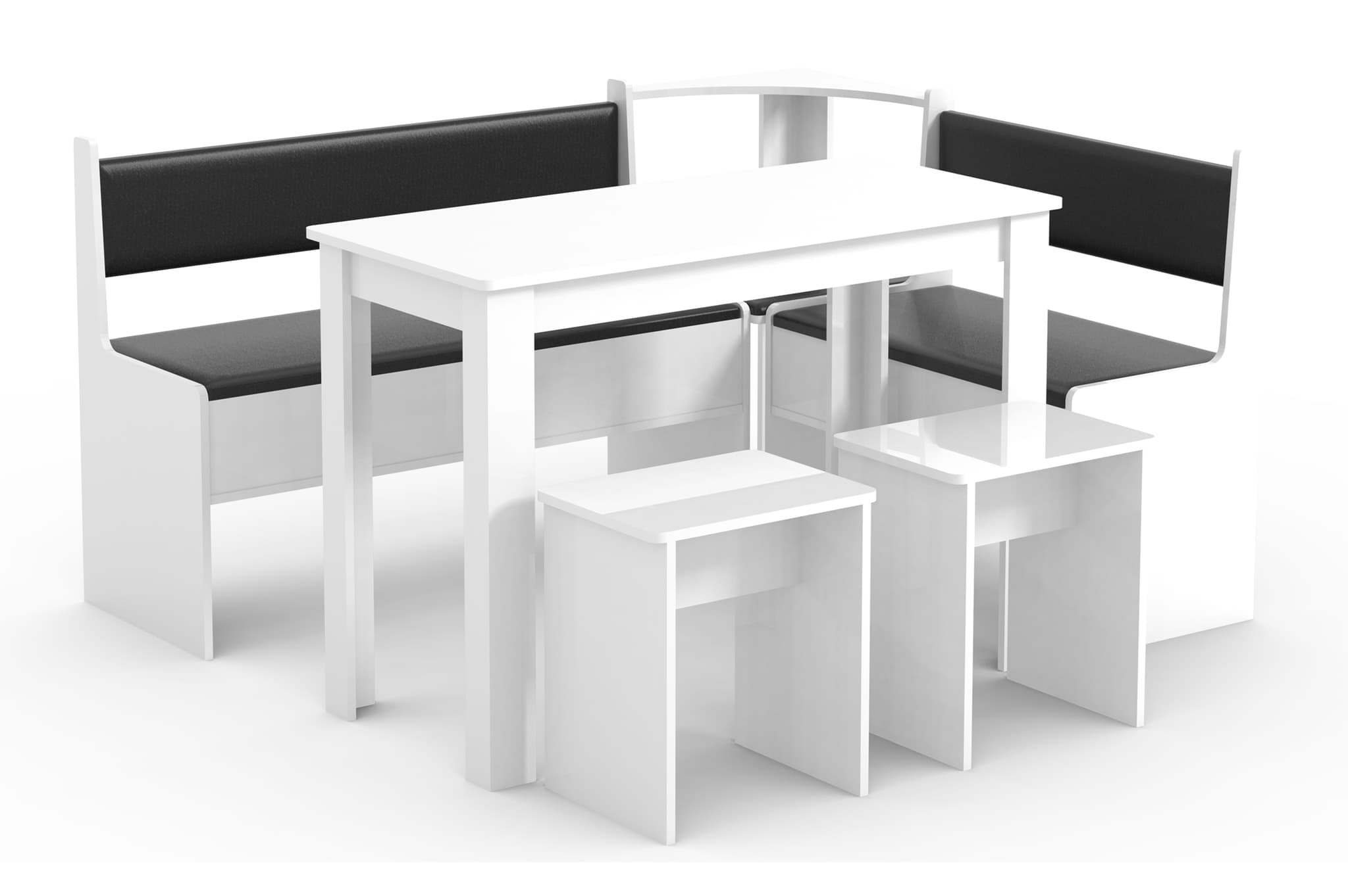 VCM NORDIC Esal Maxi hörnbänk set, w. 1 bord, 2 bänkar, 2 pallar - vitt trä