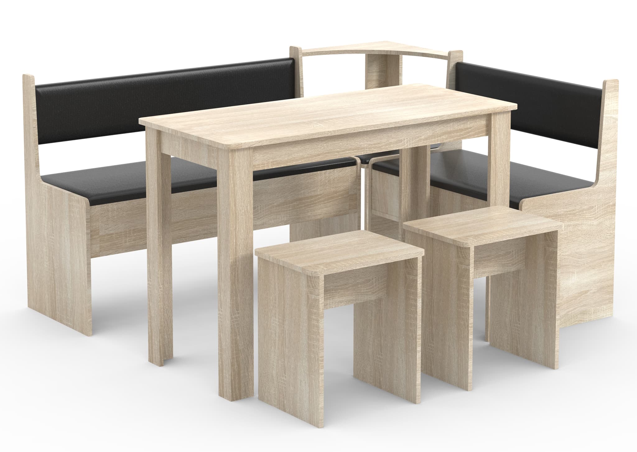 VCM NORDIC Esal Maxi hörnbänk set, w. 1 bord, 2 bänkar, 2 pallar - naturligt trä