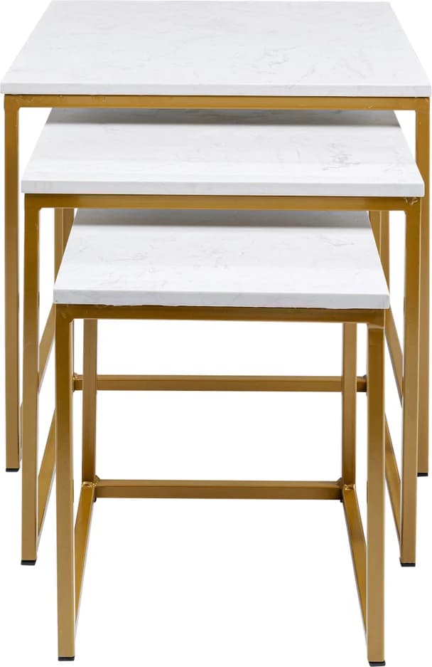 KARE DESIGN Key West Sidobord - Vit Marmor och Guldben, Set med 3 Bord