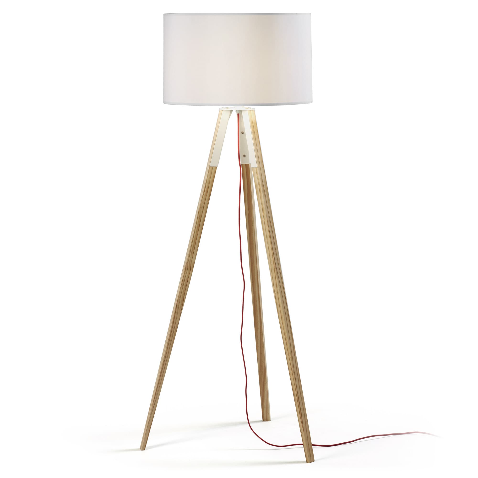 KAVE HOME Uzagi golvlampa - vit / naturligt tyg / trä