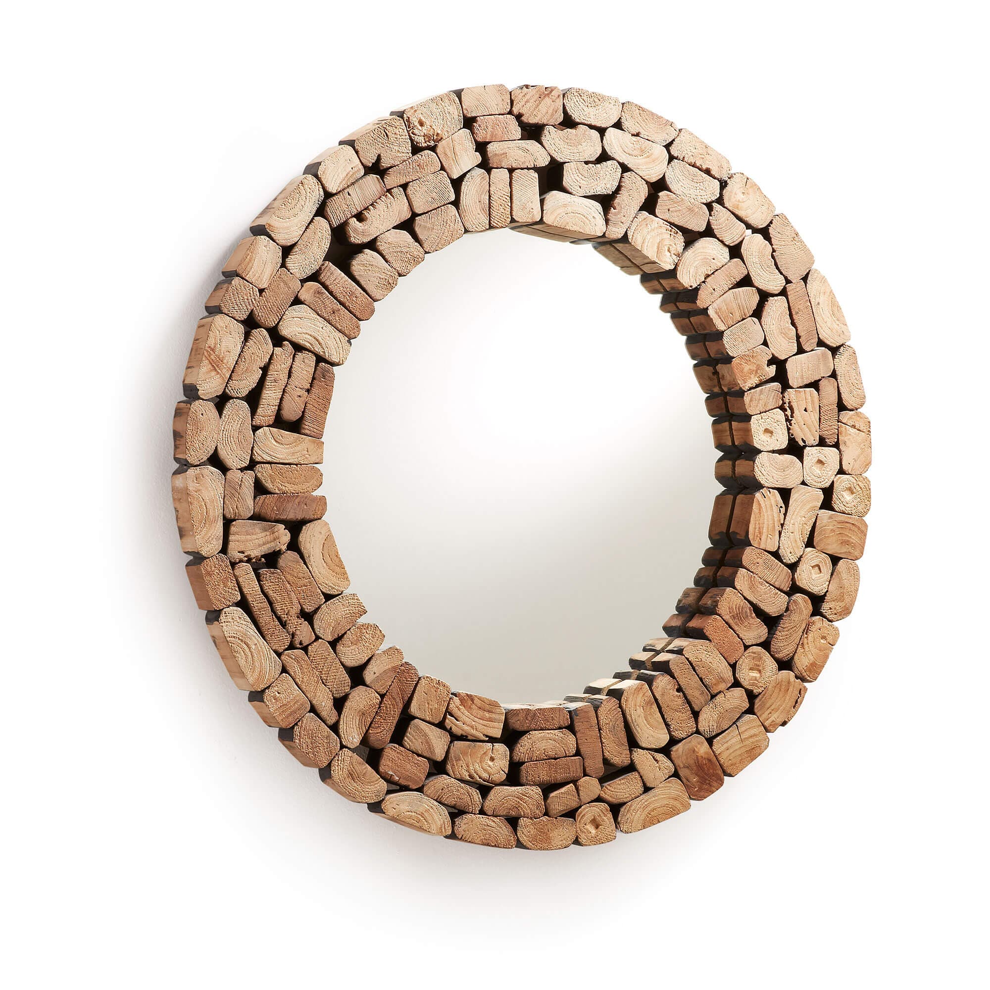 KAVE HOME Ellipse Väggspegel - Naturligt Återvunnet Trä och Spegelglas, Rund (Ø 80 cm)