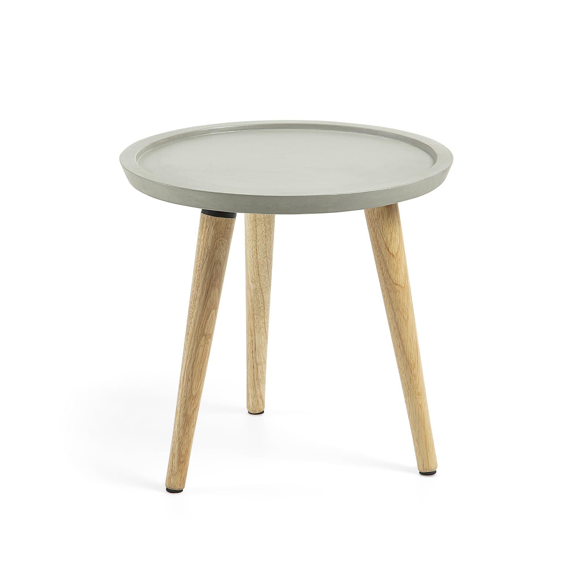 KAVE HOME Livy runt sidobord - grå cement och naturgummiträ (ø40)