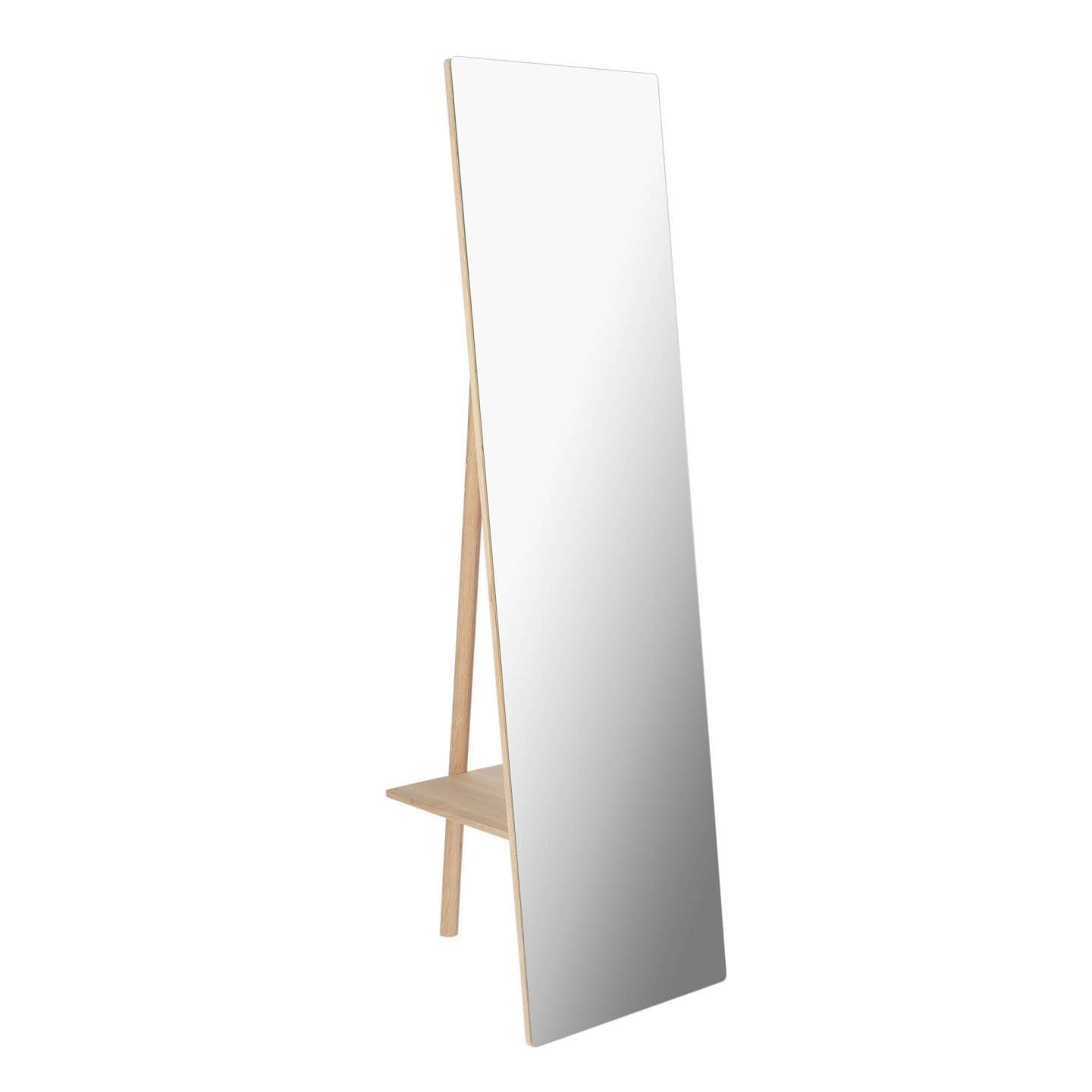 KAVE HOME Keisy golvspegel, med hängstång och hylla - spegelglas och naturligt trä (45x160)