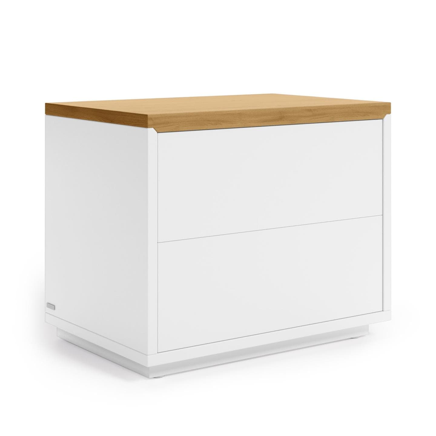 KAVE HOME Abilen sängbord, m. 2 lådor - vit MDF och naturlig ekfaner (53x36)