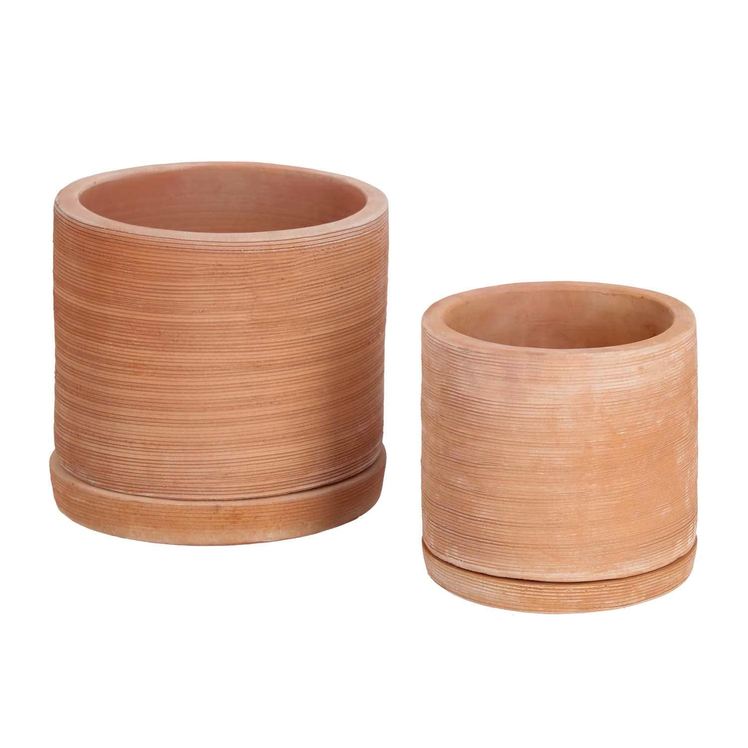 KAVE HOME Karlina Blomkruka, med Saucer, Rund - Naturlig Terracotta (Ø 27 / 33) (Set om 2 cm)