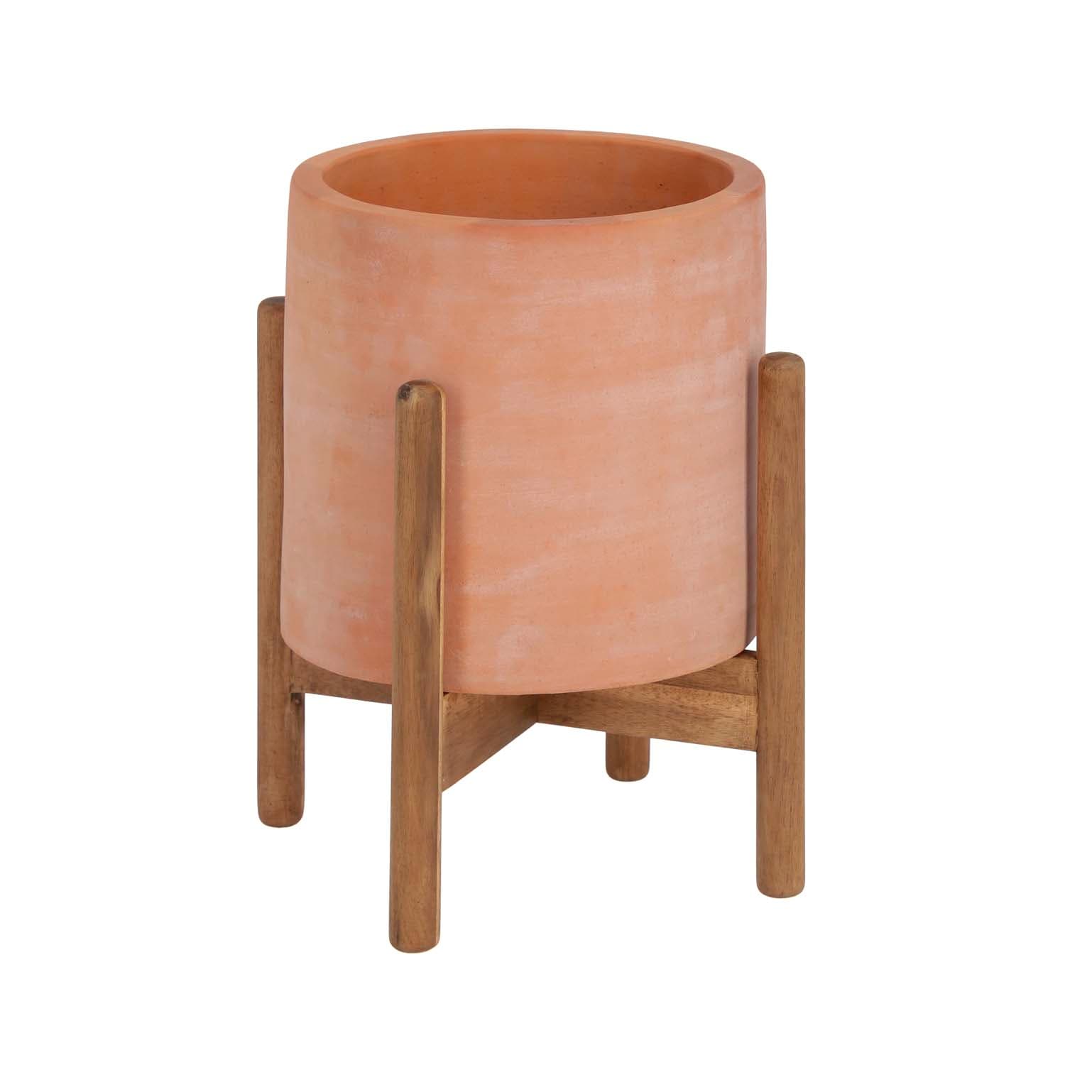 KAVE HOME Dalva Blomkruka, Rund - Terracotta och Naturträ (Ø 26 cm)